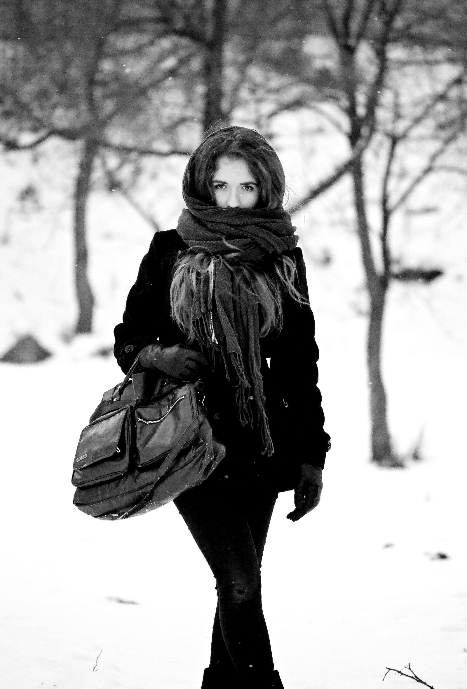 Nikon D7000 sample photo. Bag, snow, girl photography
