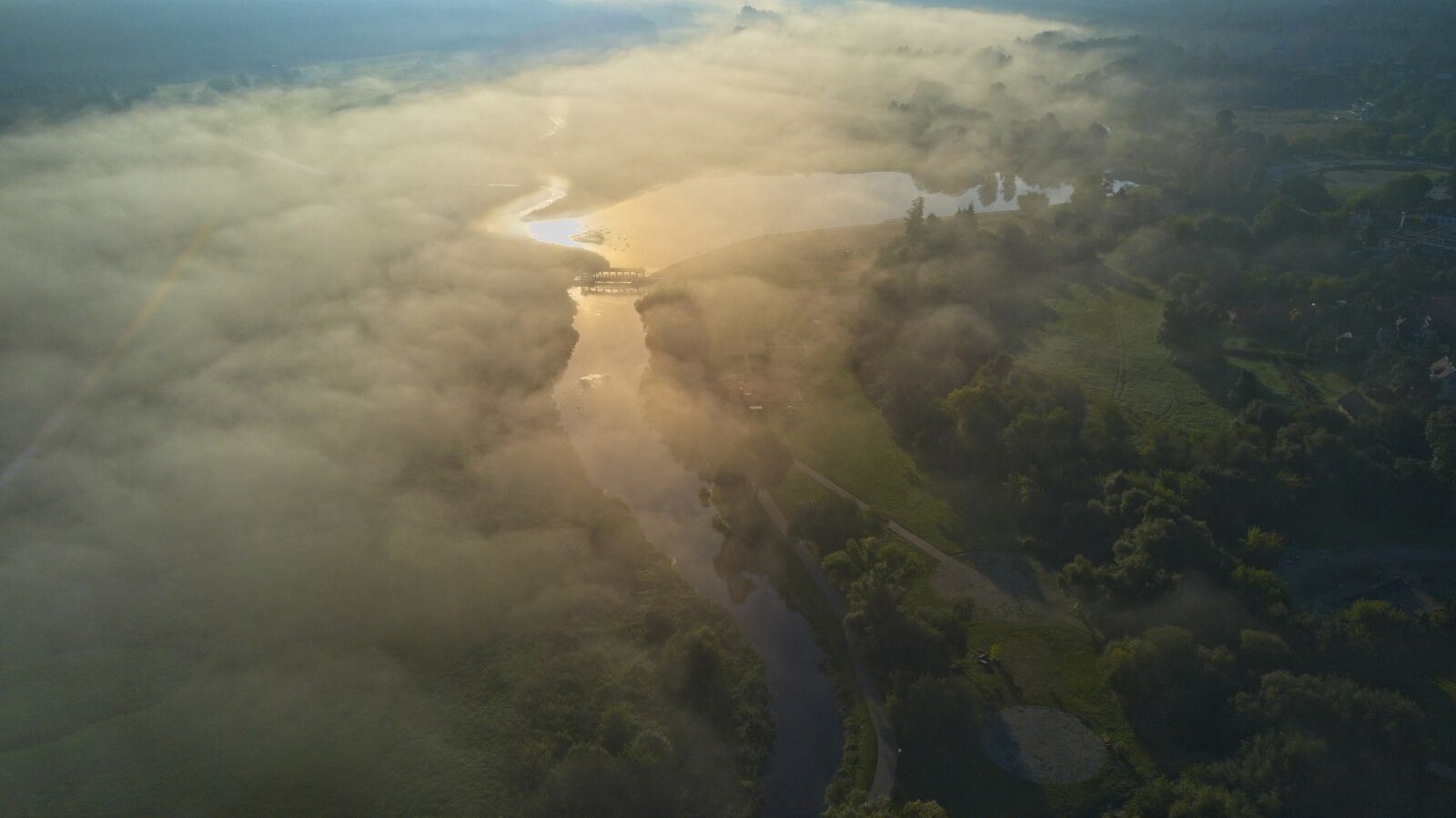 DJI FC220 sample photo. Sunrise, river, mist photography