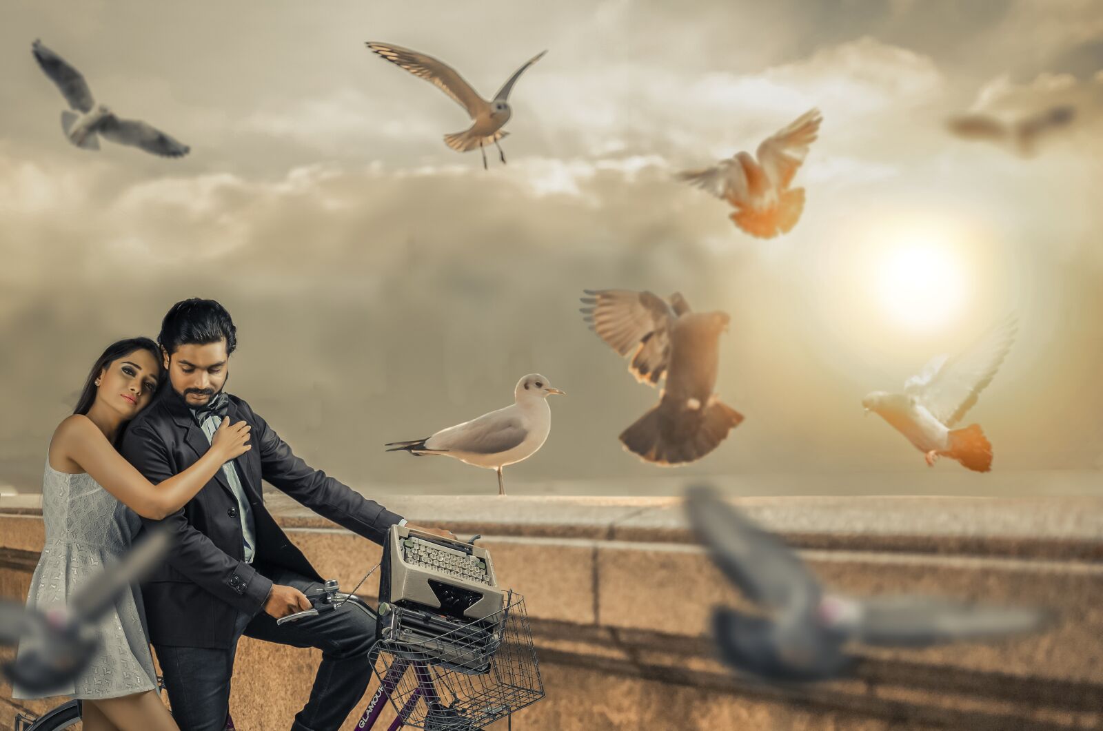 Canon EOS 5D Mark III sample photo. Couple, birds, bike photography