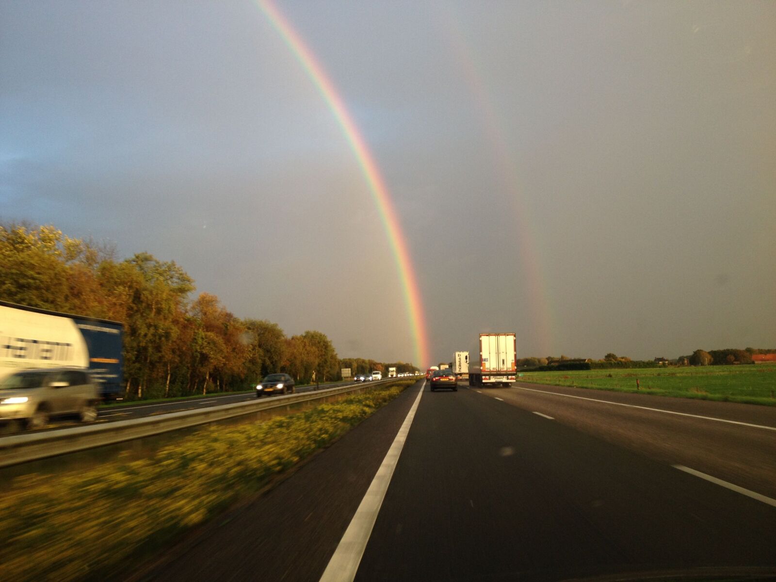 Apple iPhone 4S sample photo. Double, rainbow, traffic photography