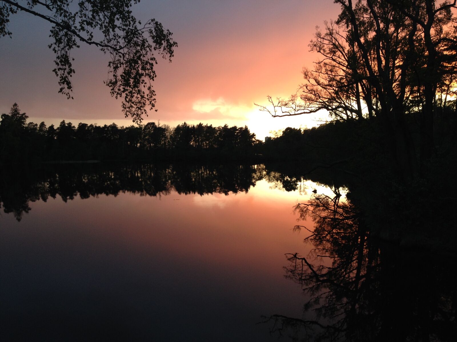 iPhone 4S back camera 4.28mm f/2.4 sample photo. Reflections, sunset, treeline, water photography