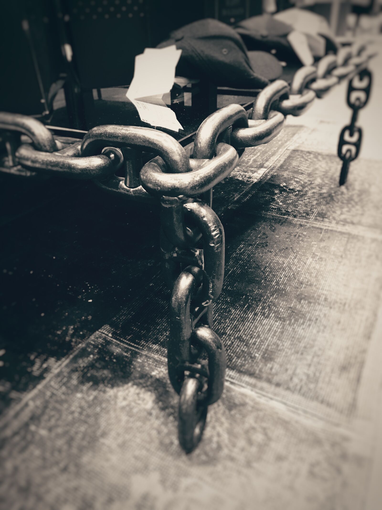 Apple iPhone 7 sample photo. Steel, chains, in, grayscale photography