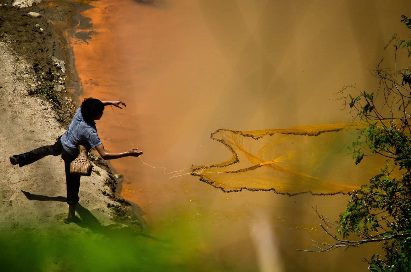 Nikon D7000 sample photo. Fisherman, river, orange photography