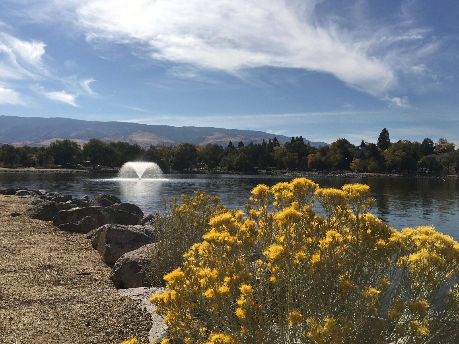Apple iPhone 6s sample photo. Lake, fountain, mountain photography