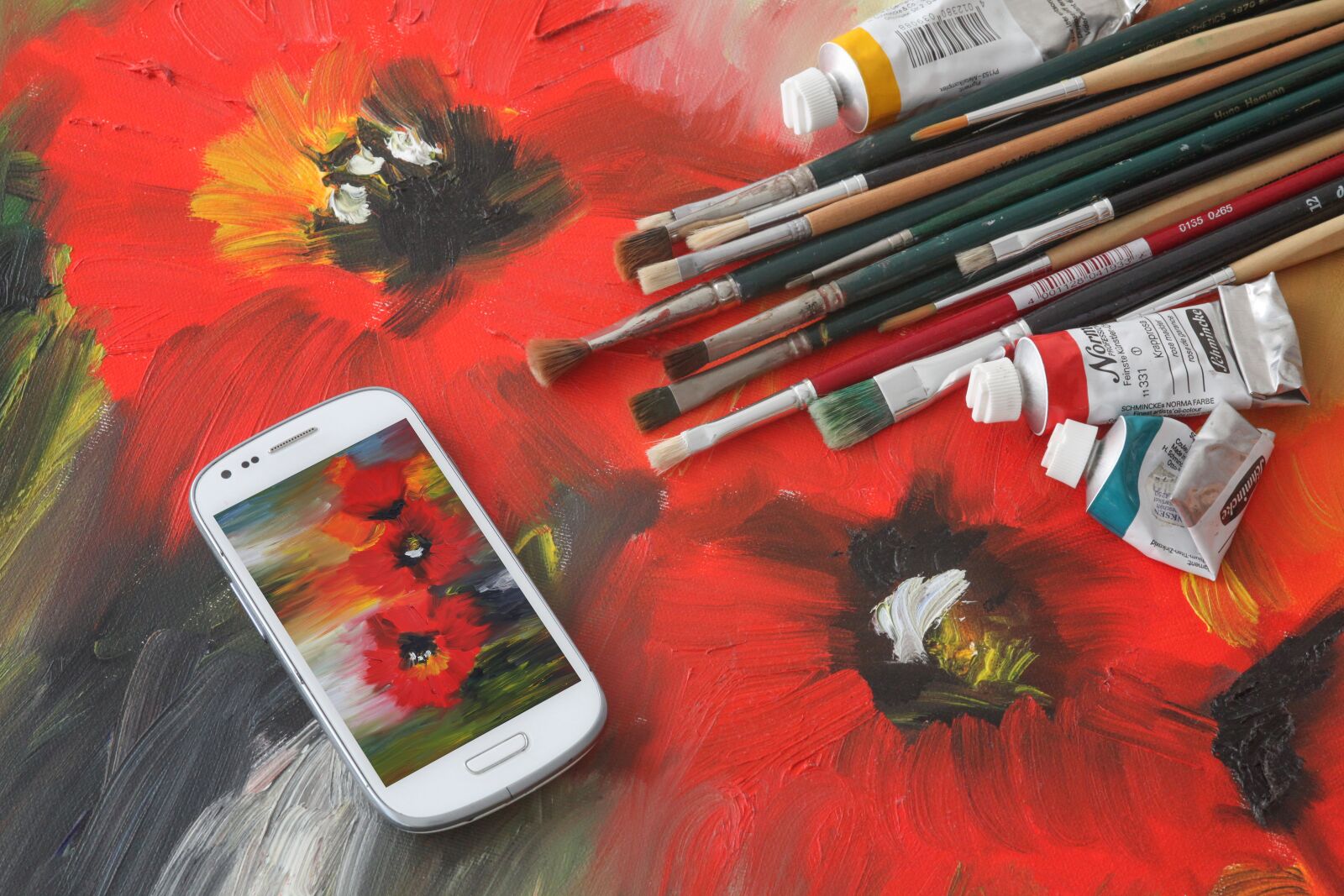 Canon EOS 5D Mark II sample photo. Oil painting, smartphone, tubes photography