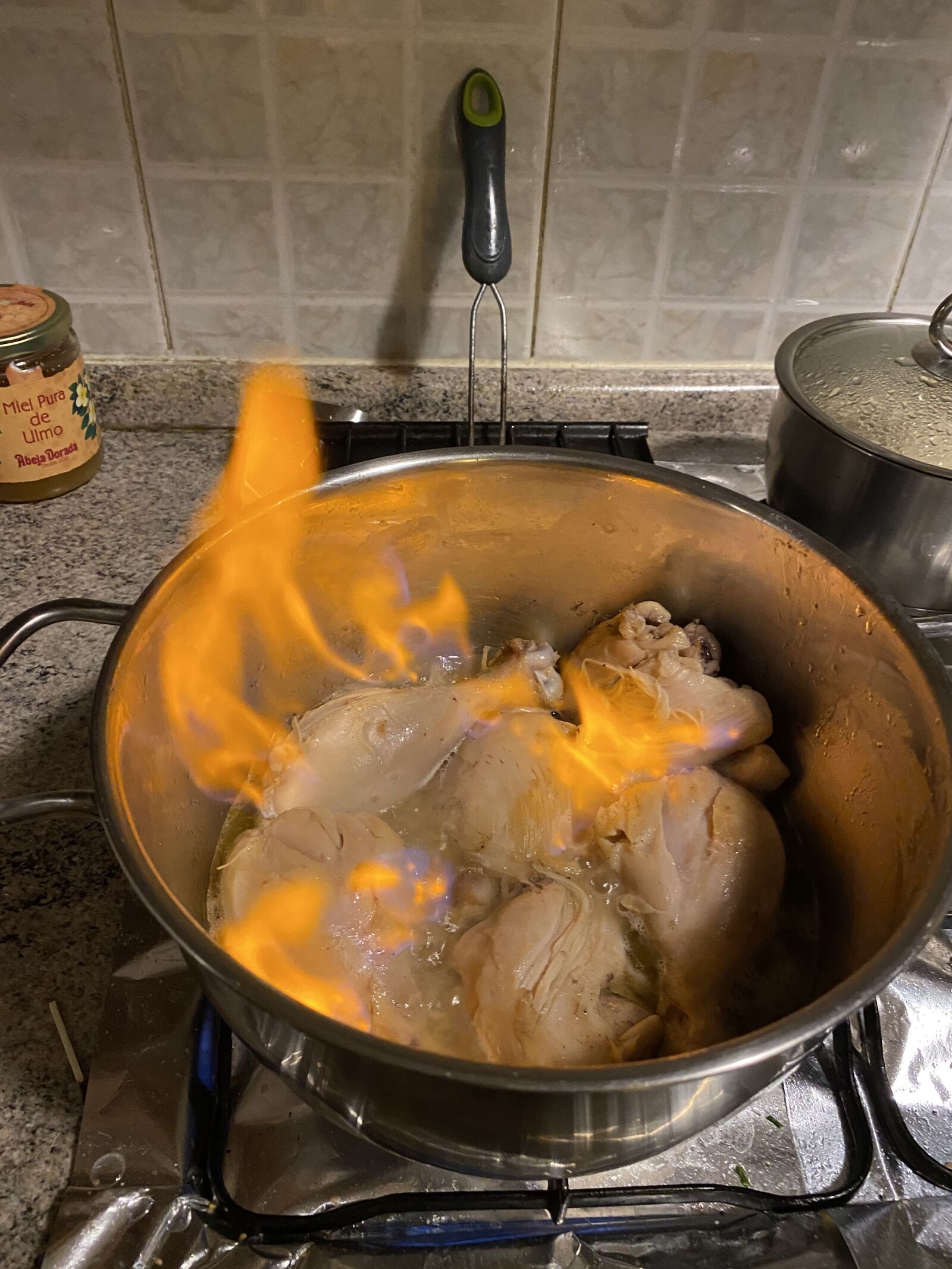 Apple iPhone 11 sample photo. Fire, kitchen, chicken photography