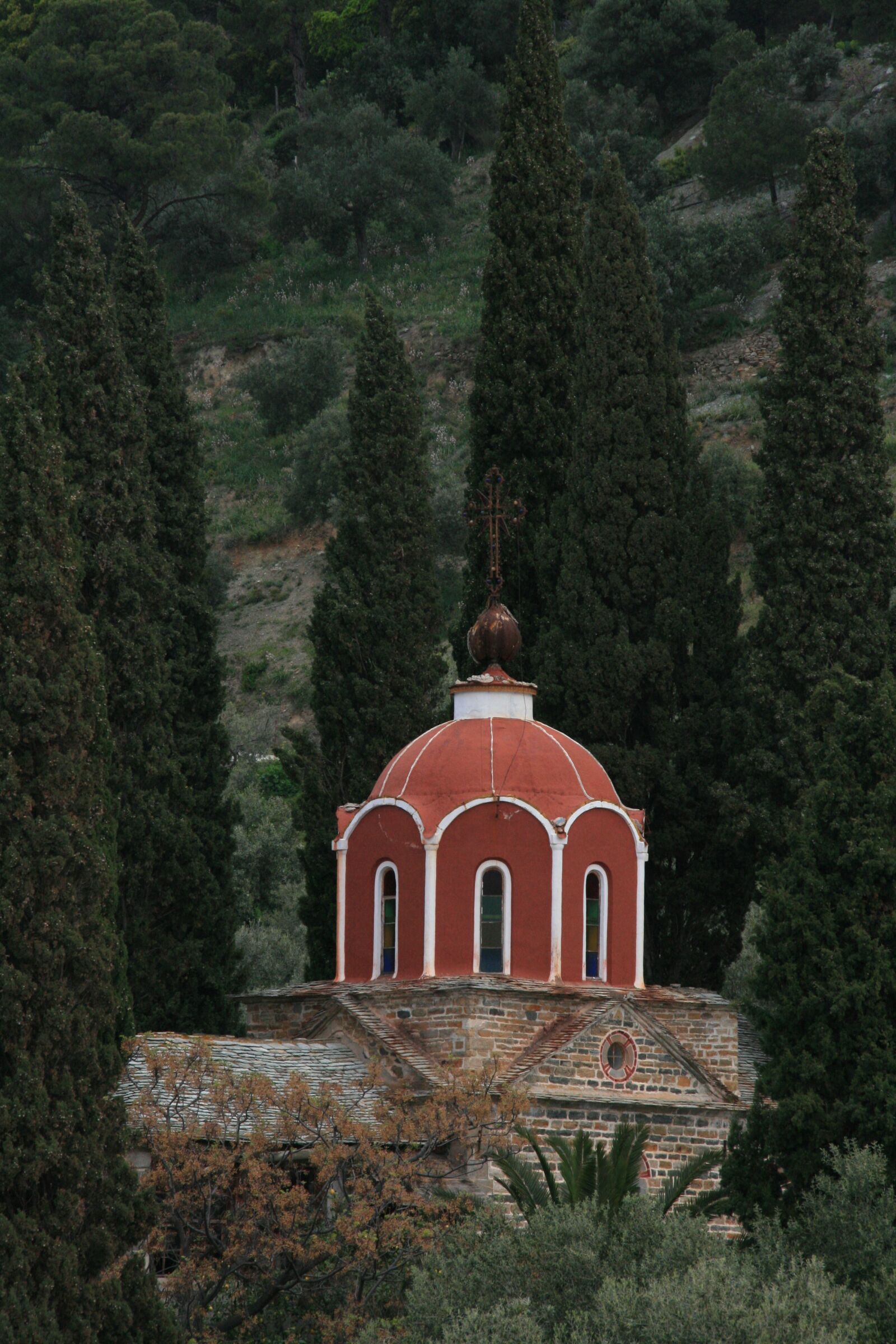 Canon EOS 400D (EOS Digital Rebel XTi / EOS Kiss Digital X) sample photo. Chapel, mount athos, cypress photography