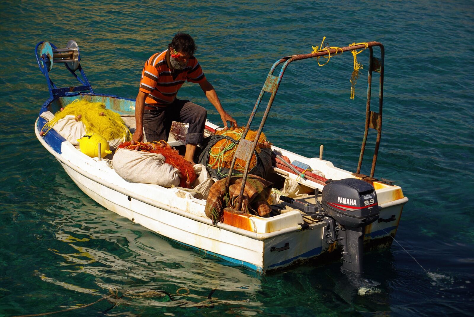 Pentax K10D sample photo. Fisherman, boat, fishing boat photography