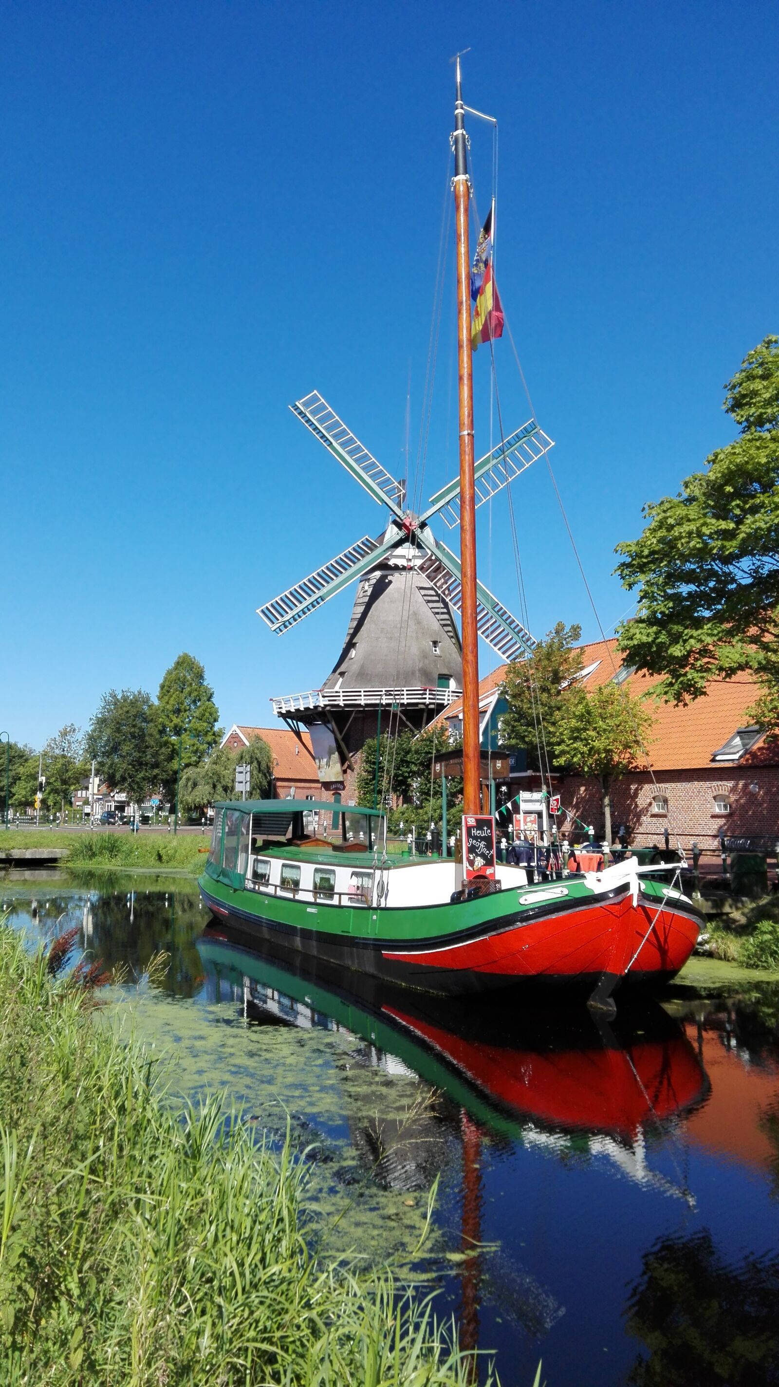 HUAWEI P8 Lite sample photo. Windmill, channels, ship photography