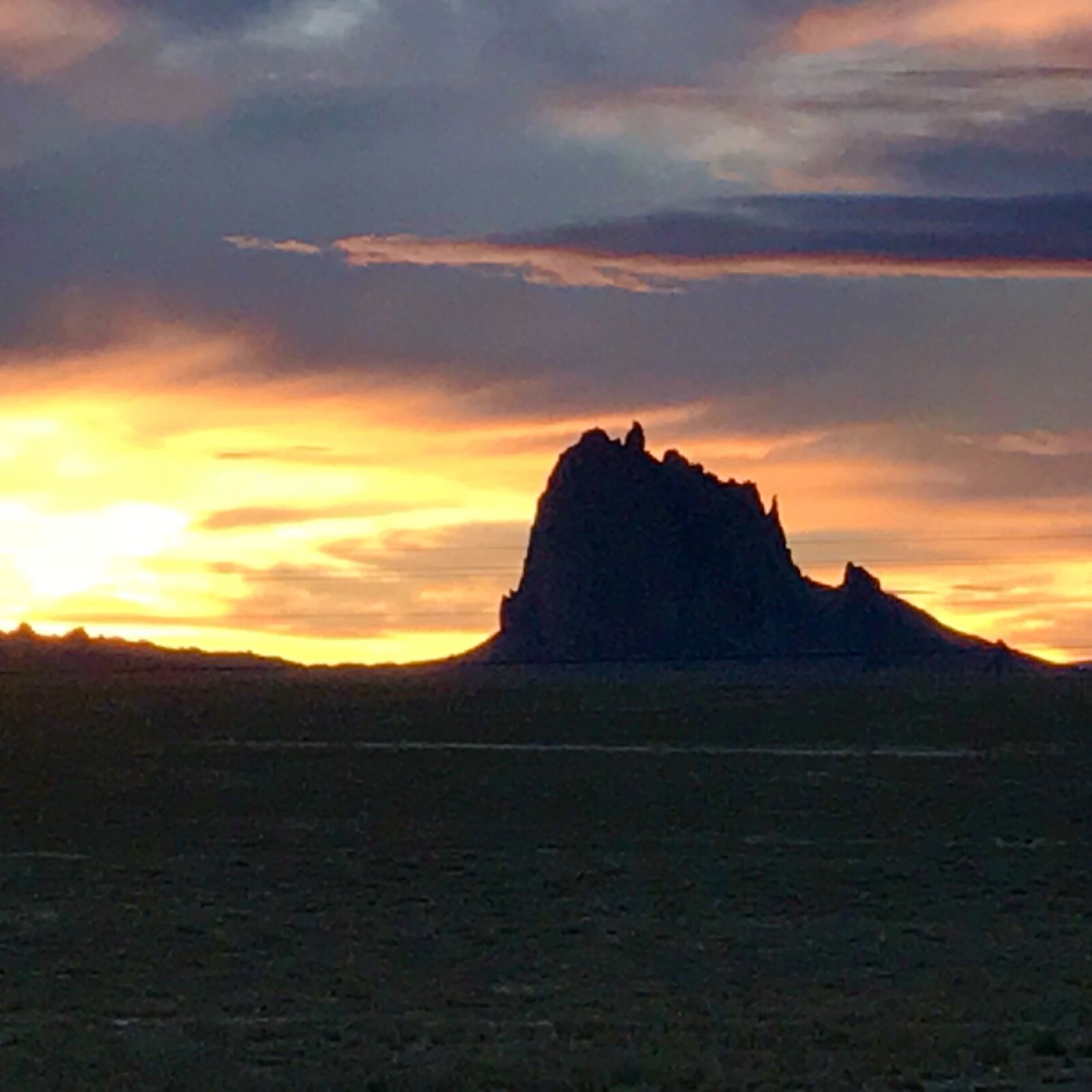 iPhone 7 back camera 3.99mm f/1.8 sample photo. Sunset, shiprock, mountain photography