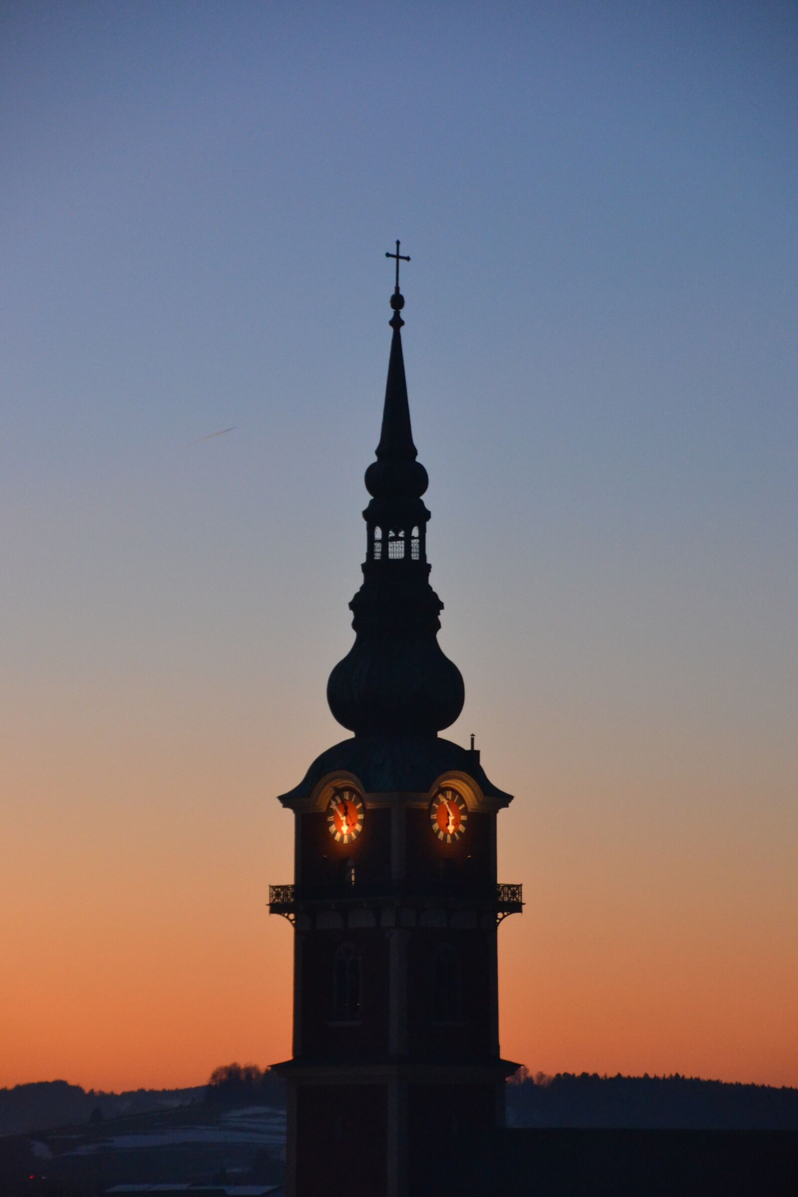 Nikon D3100 sample photo. Sunset, winter, steeple photography