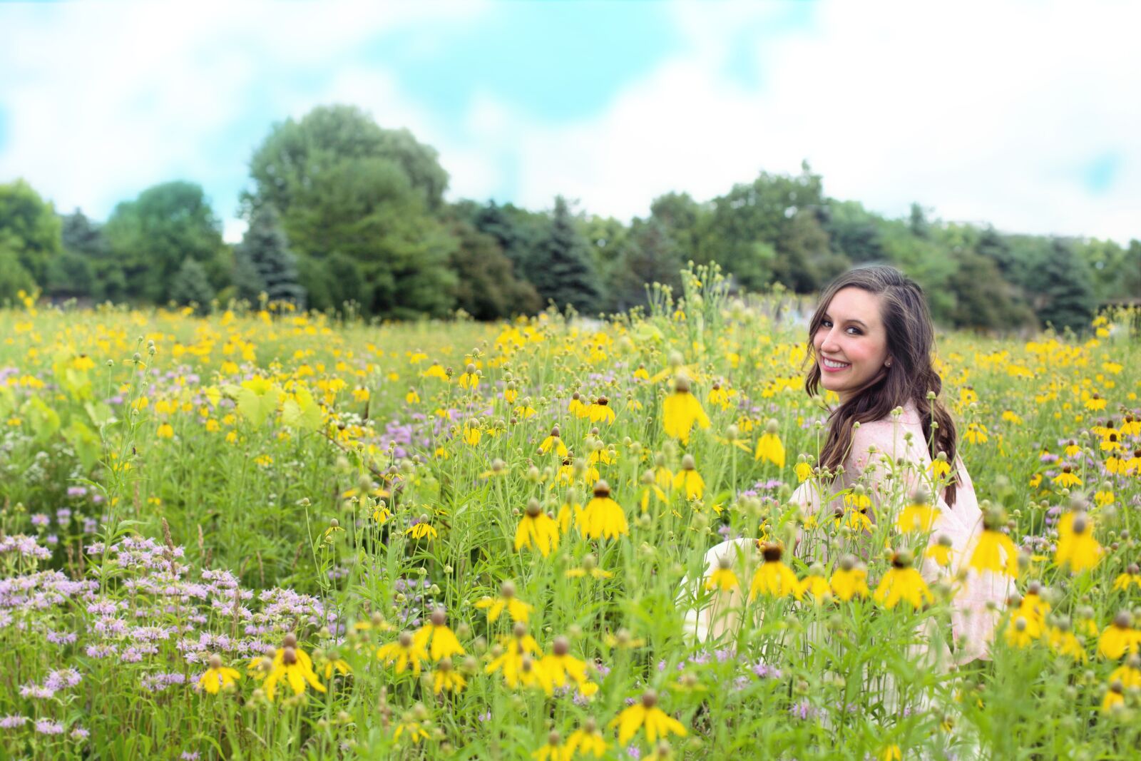Canon EF 50mm F1.4 USM sample photo. Woman, meadow, wildflowers photography
