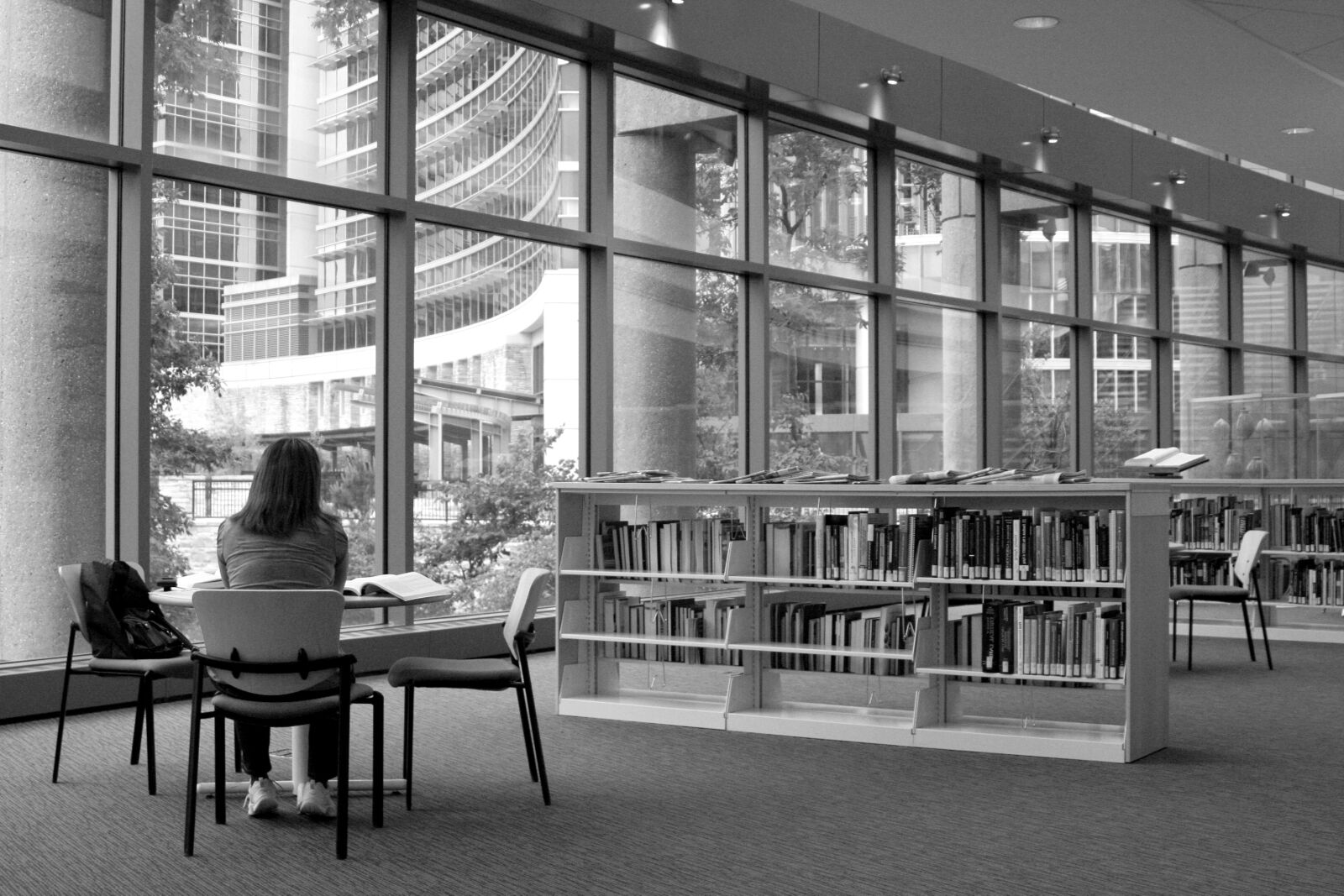 Canon EOS 350D (EOS Digital Rebel XT / EOS Kiss Digital N) sample photo. Female, sitting, library photography