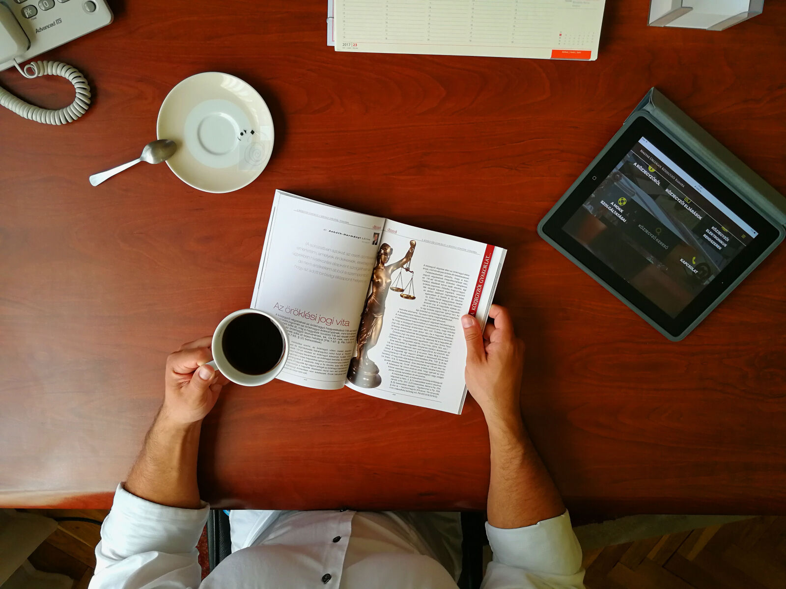 HUAWEI P10 sample photo. Businesman, coffee, desk, office photography