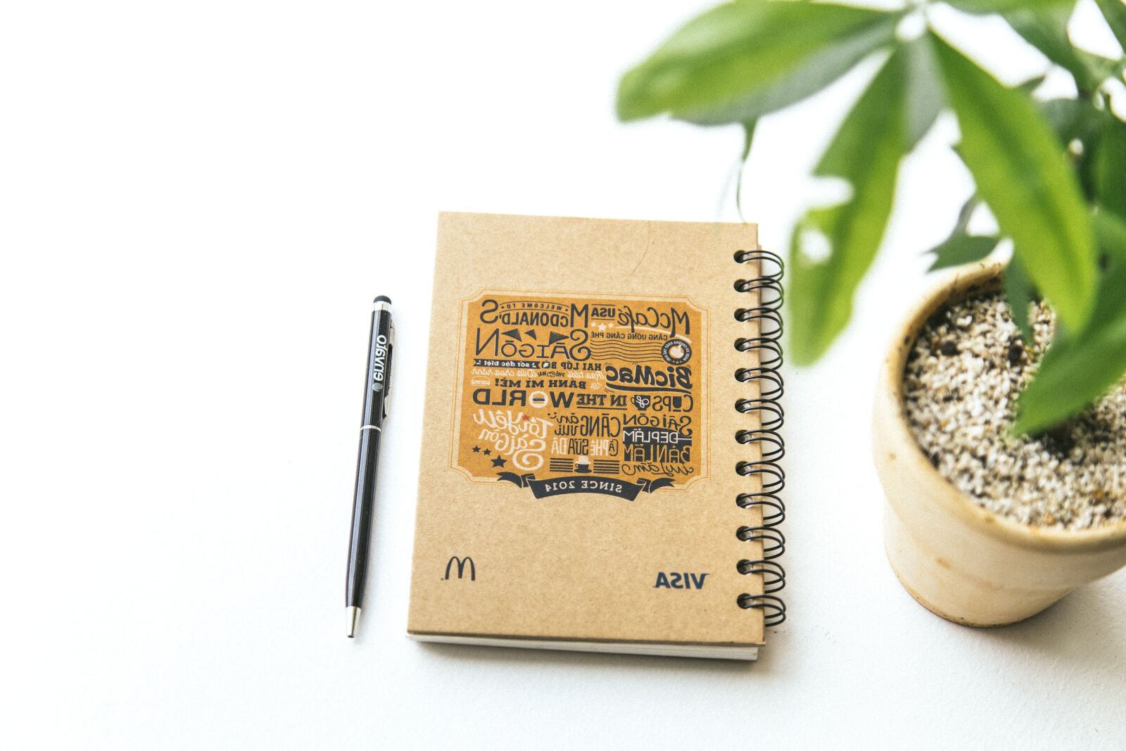 Canon EOS 6D + Canon EF 24-105mm F4L IS USM sample photo. Notebook, pencil, plant, pot photography