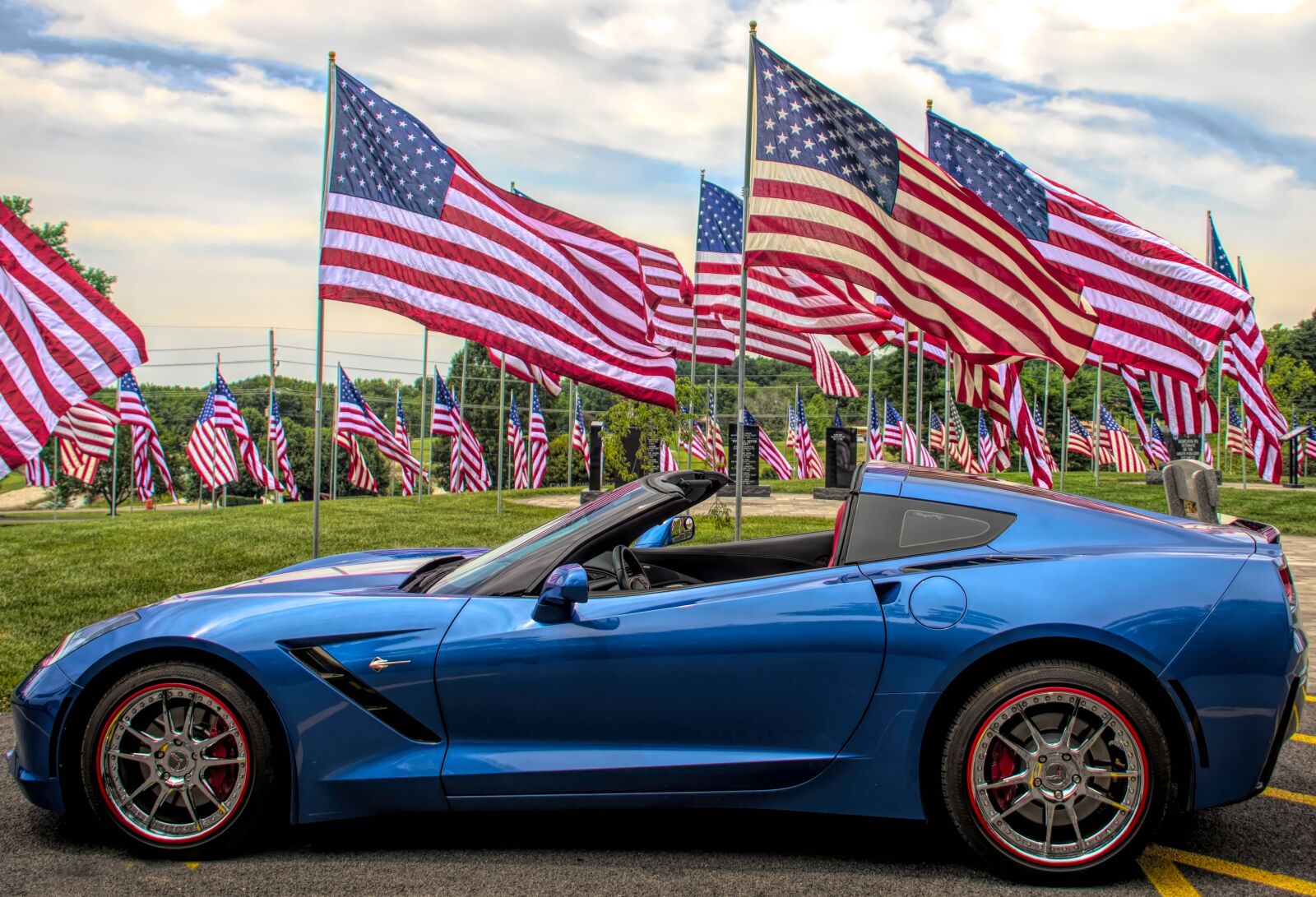 Nikon D850 sample photo. Flags, car, corvette photography