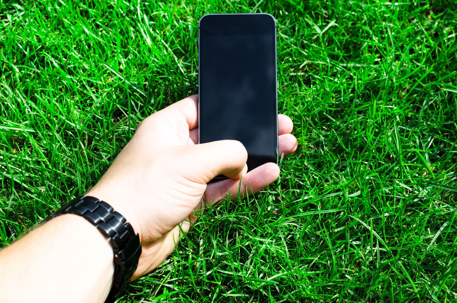 Nikon D5100 sample photo. Hand, grass, phone photography