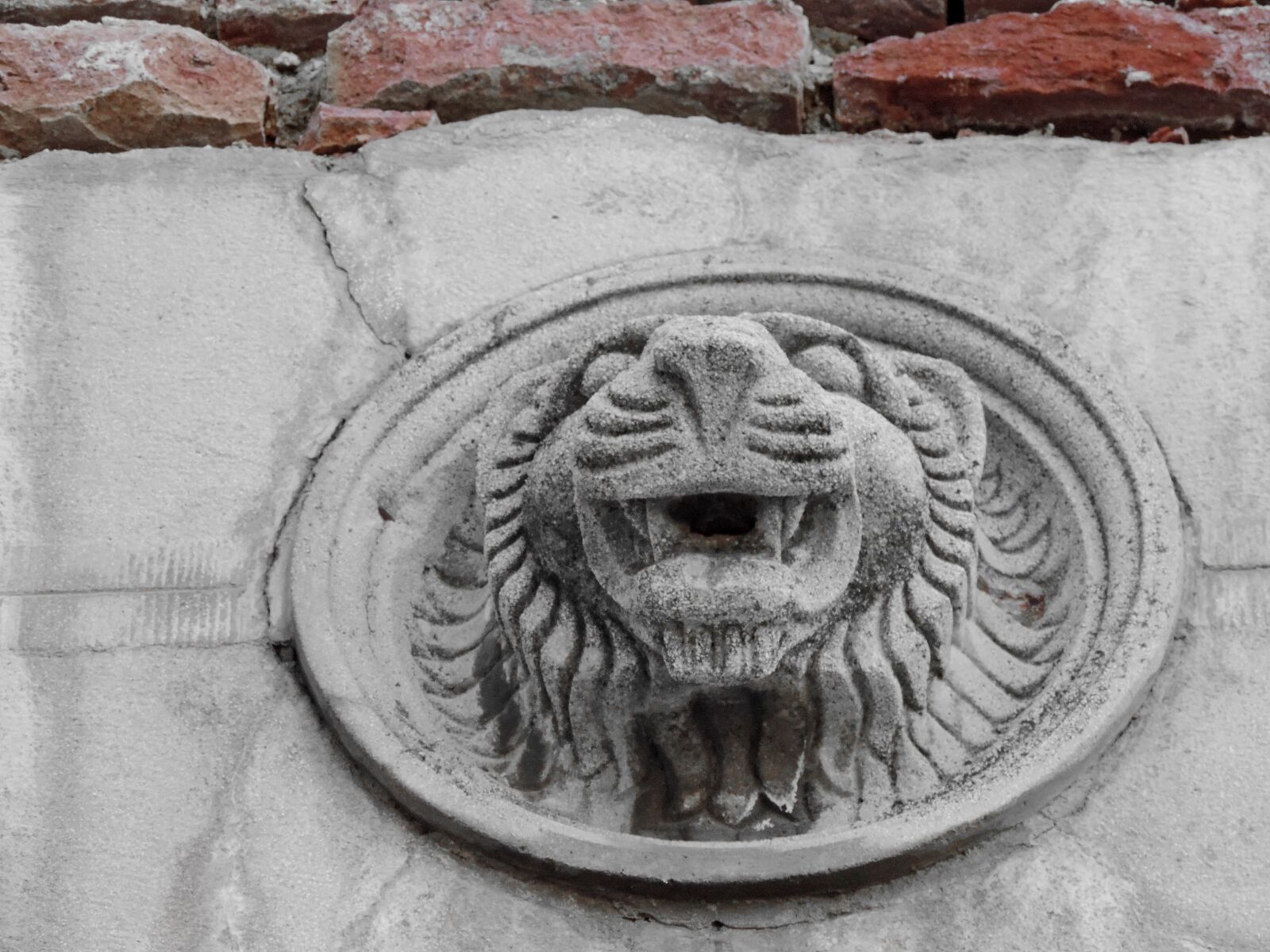 Nikon Coolpix P520 sample photo. Art, bricks, lion, relief photography