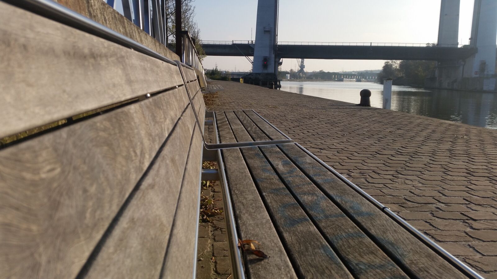 Samsung Galaxy S5 sample photo. Channel, bridge, bench photography