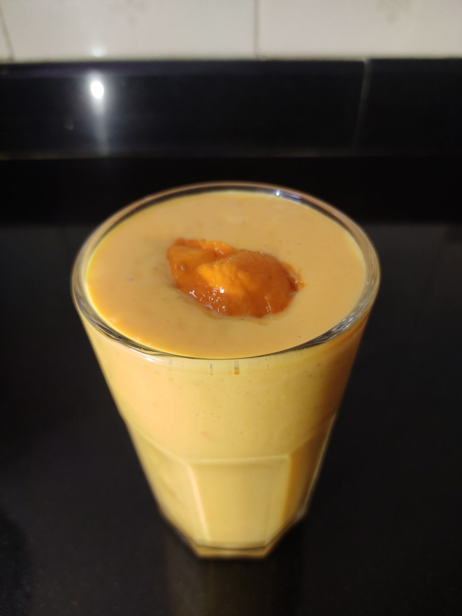 Xiaomi Redmi Note 7 Pro sample photo. Mango milkshake top view photography