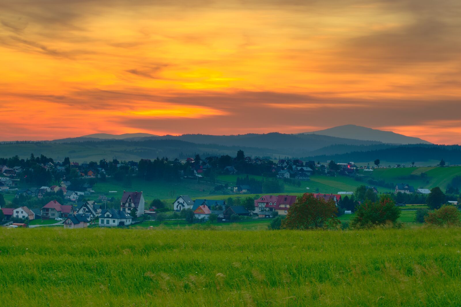 Nikon D5300 sample photo. Sunset, town, fields photography