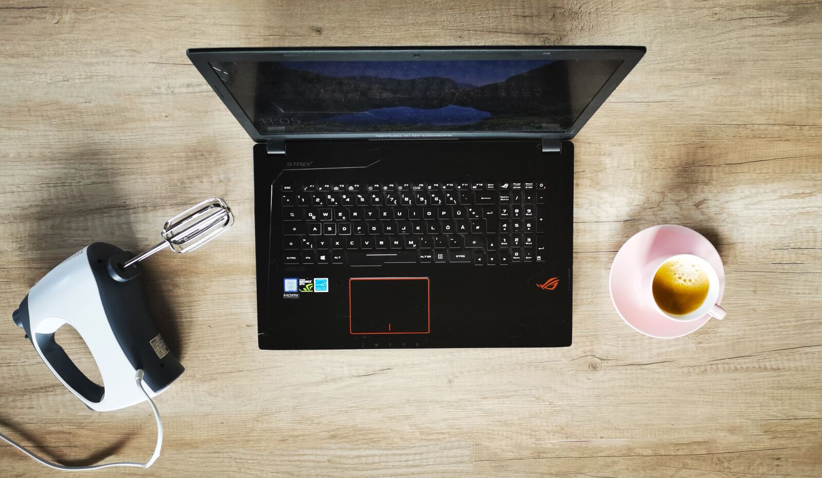 HUAWEI P30 sample photo. Home office, computer, coffee photography