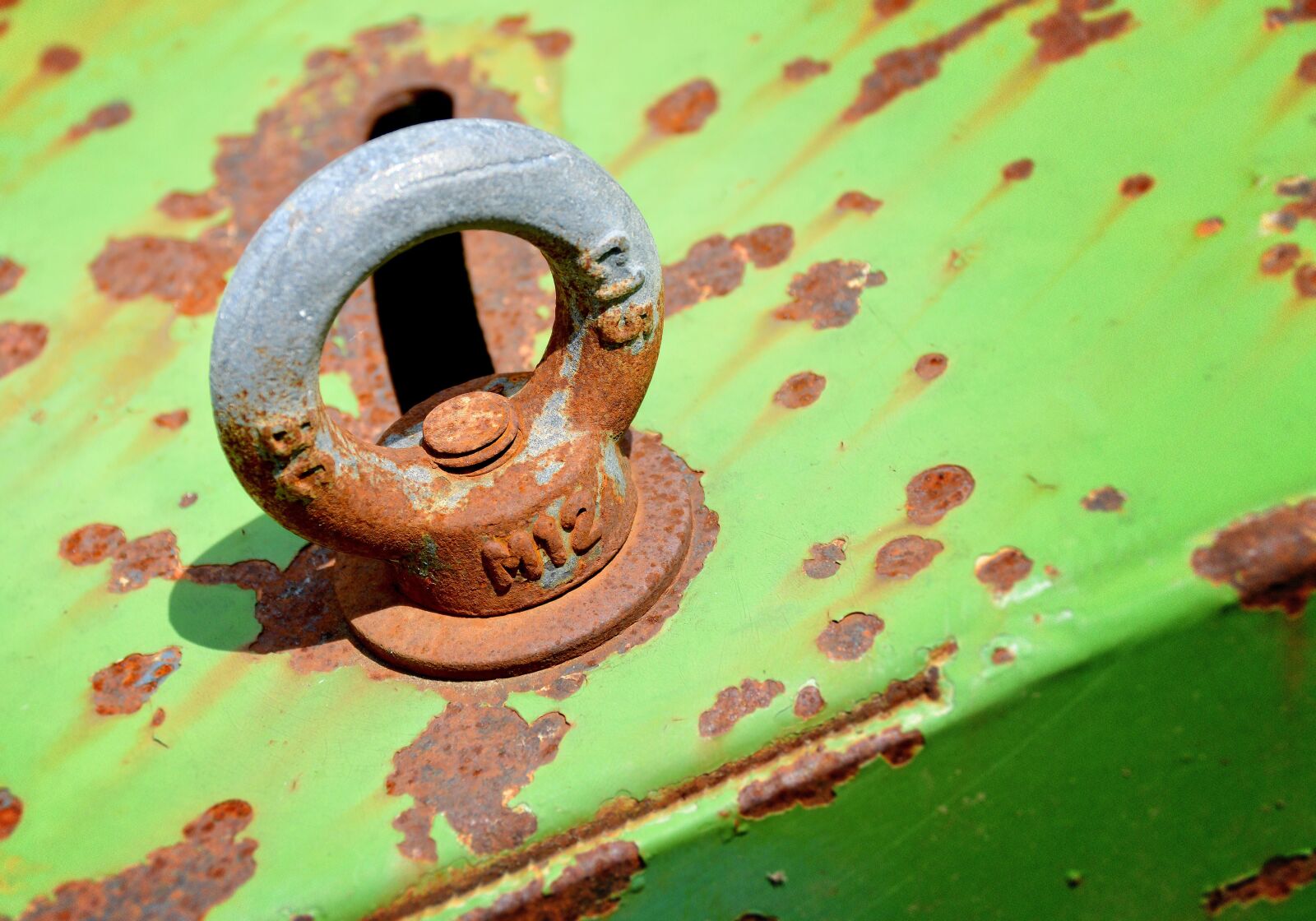Nikon D3200 sample photo. Rusty, eyelet, fixing photography
