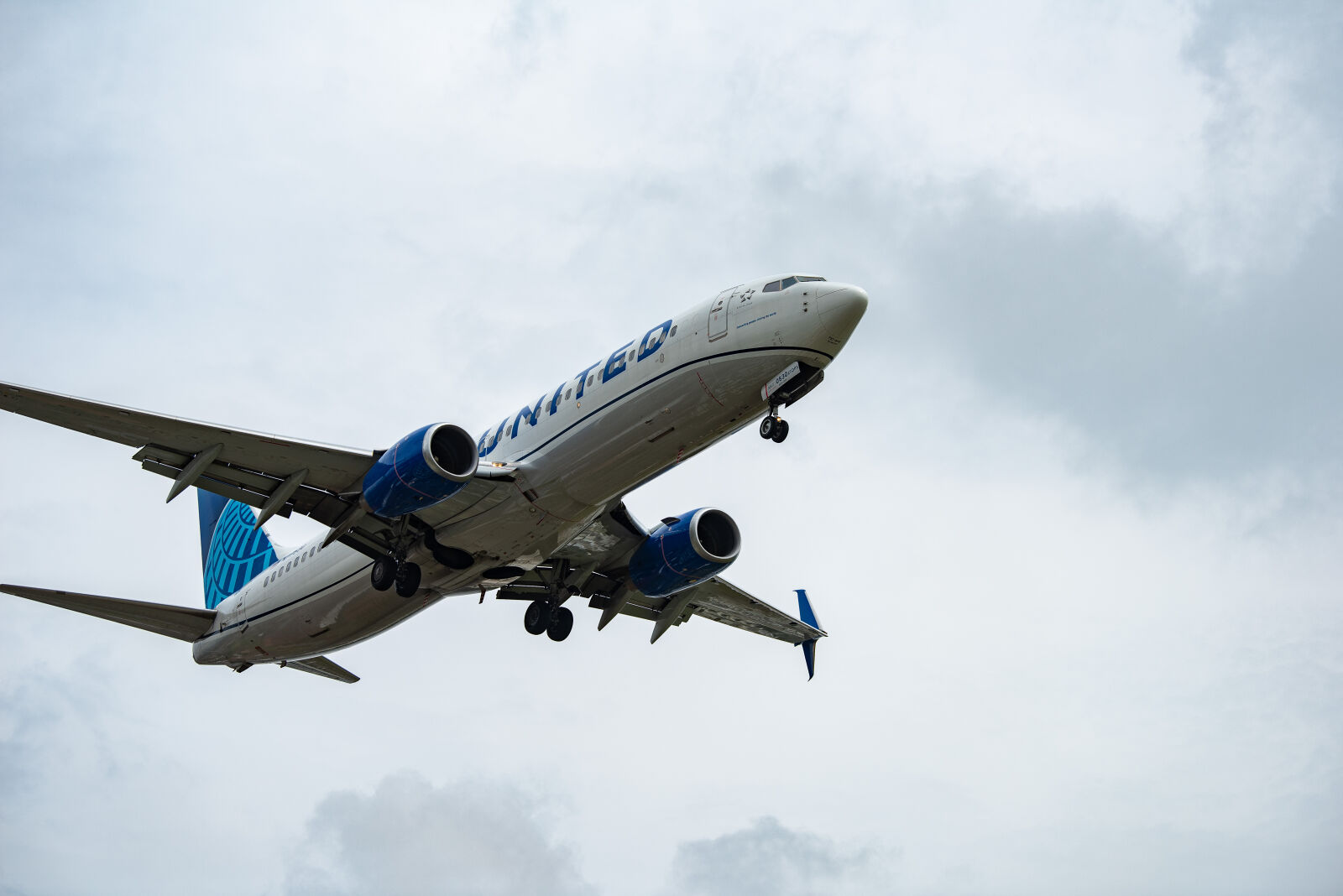Nikon D750 sample photo. United airlines airplane landing photography