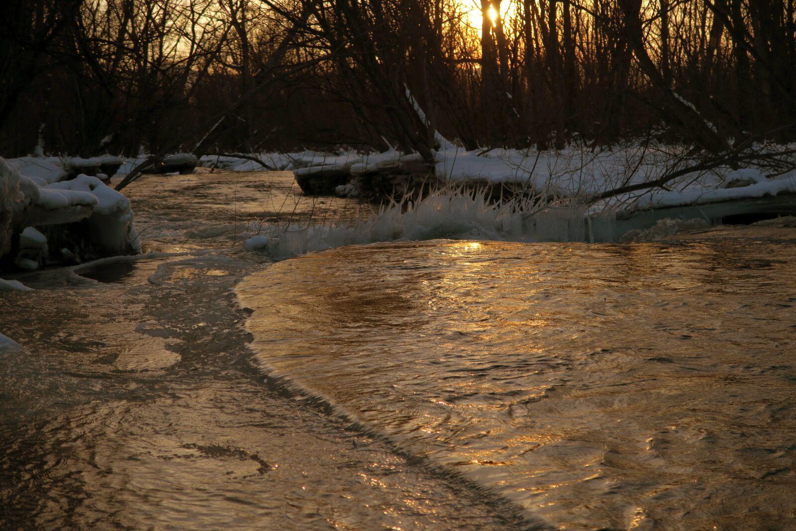 Canon PowerShot G7 X sample photo. River, sunset, icicles photography