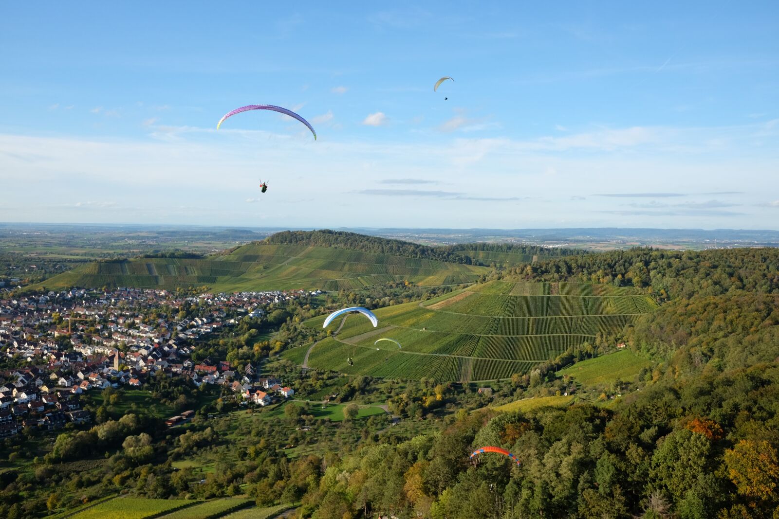 Fujifilm X70 sample photo. Paragliding, vineyards, flying photography