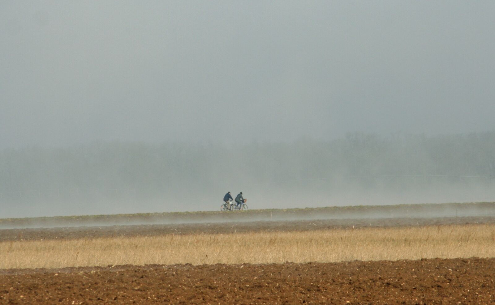 Canon EOS 350D (EOS Digital Rebel XT / EOS Kiss Digital N) sample photo. Bikes, fields, mist photography
