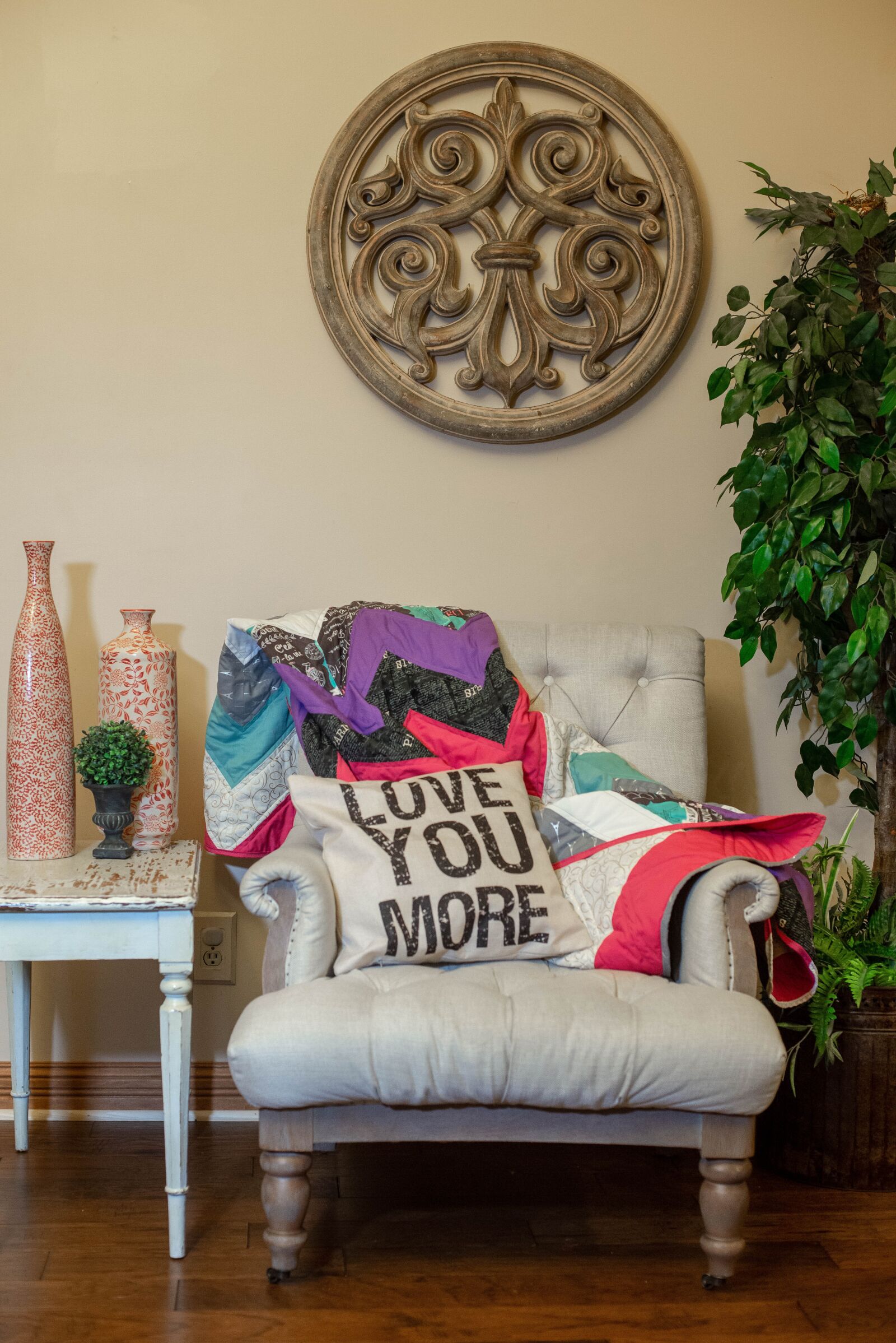 Nikon D610 sample photo. Quilt, chair, decor photography