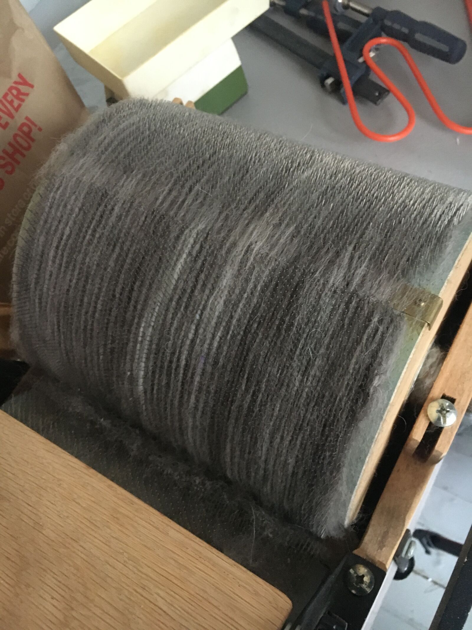 Apple iPhone 6s sample photo. Drum carder, carding, wool photography