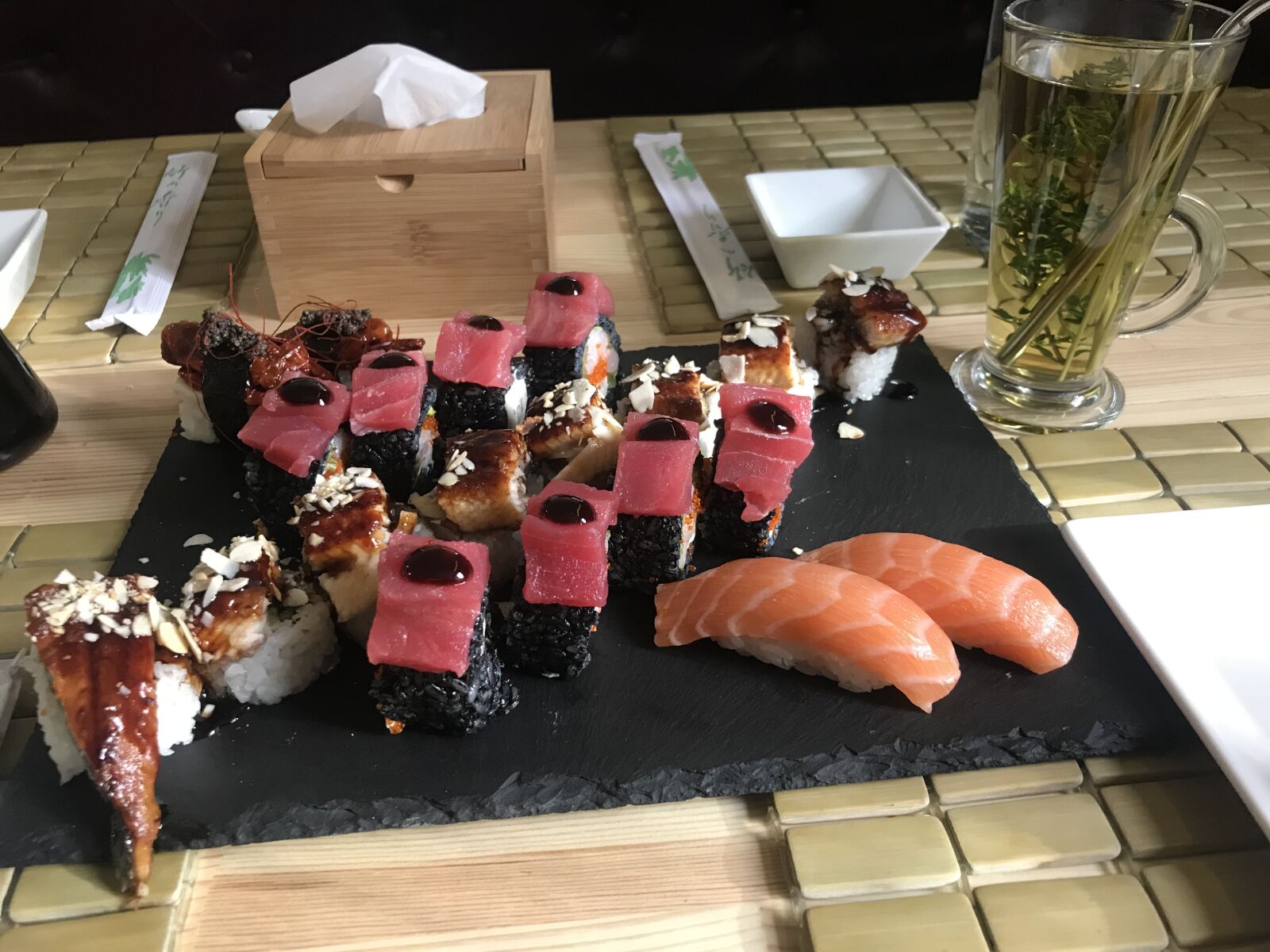 iPhone 7 back camera 3.99mm f/1.8 sample photo. Sushi, decoration, fish photography