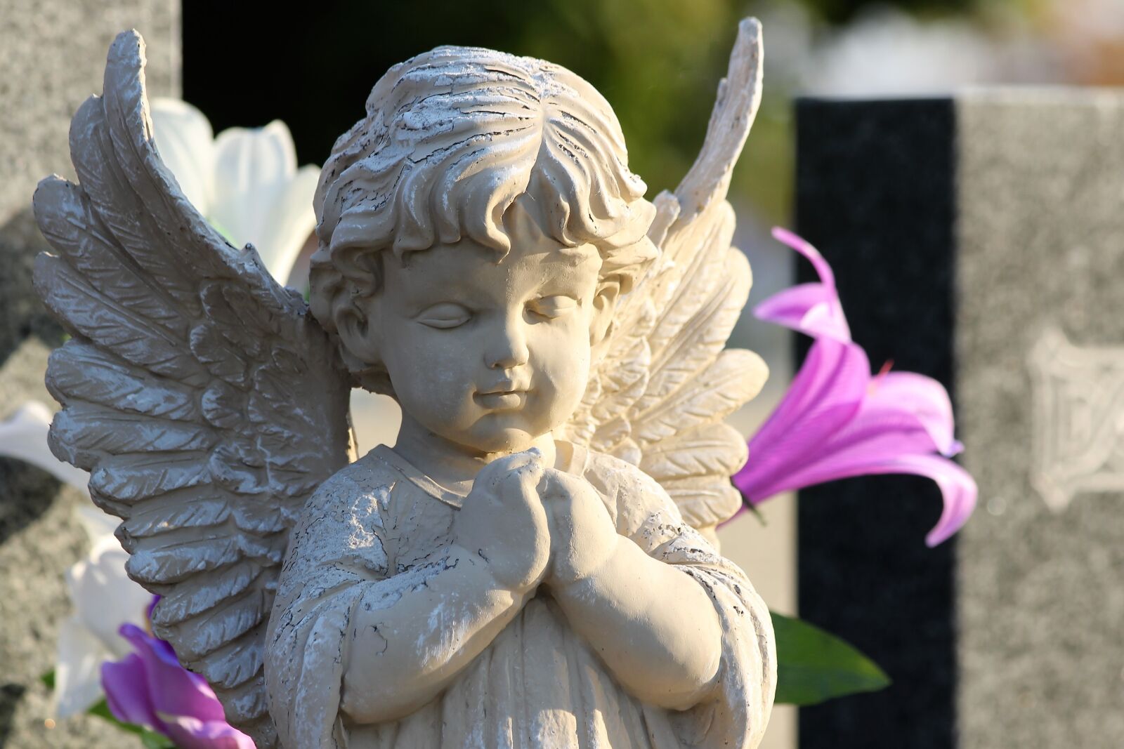 Canon EOS 600D (Rebel EOS T3i / EOS Kiss X5) + Canon EF 70-300mm F4-5.6 IS USM sample photo. Angel praying, sculpture, statue photography