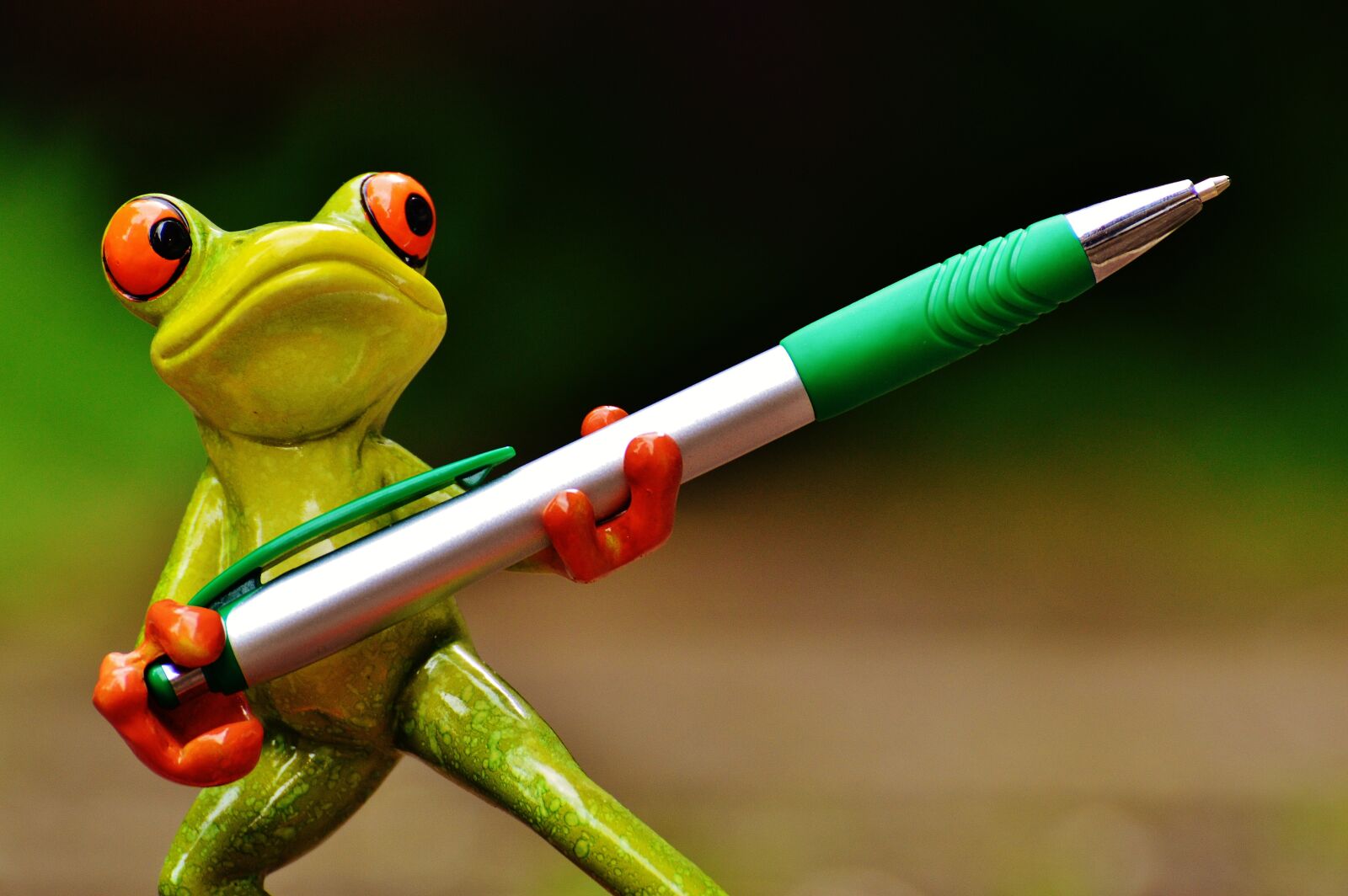 Nikon D3200 sample photo. Frog, holder, pen photography
