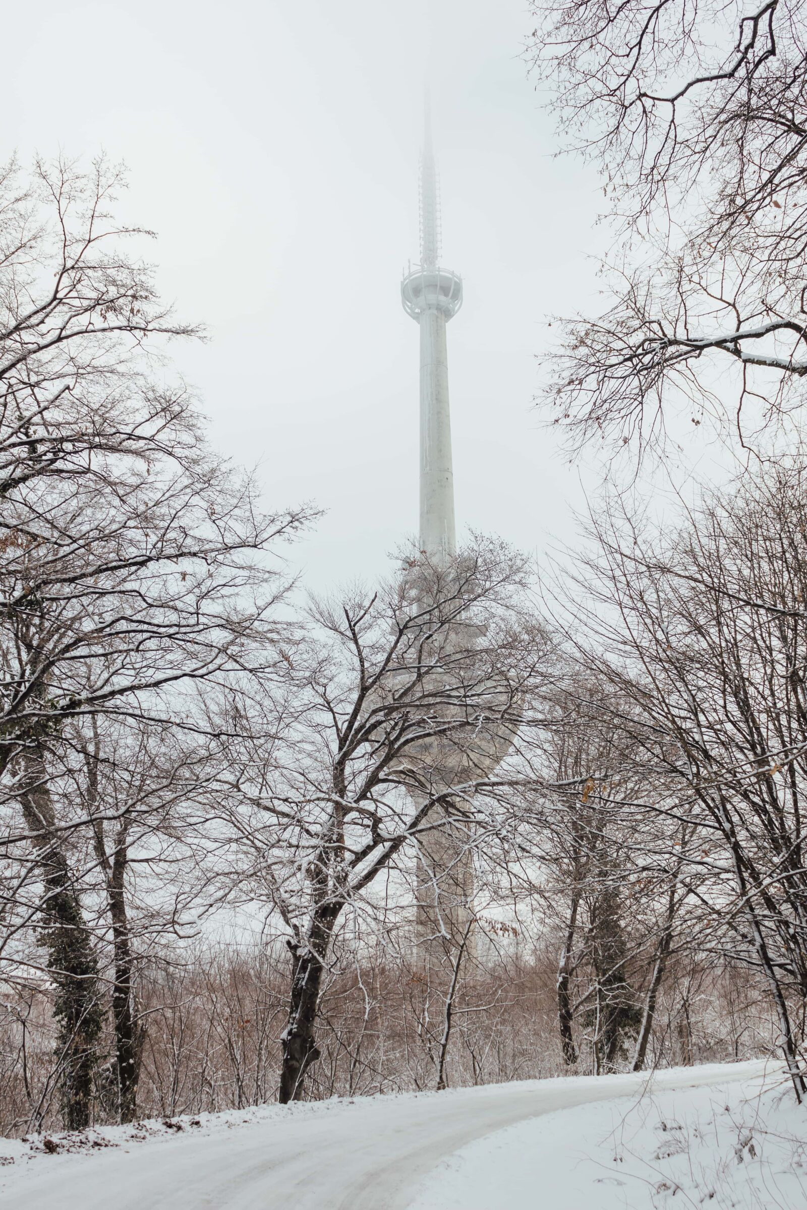 Canon EF-S 18-55mm F3.5-5.6 IS sample photo. Forest road, tower, winter photography