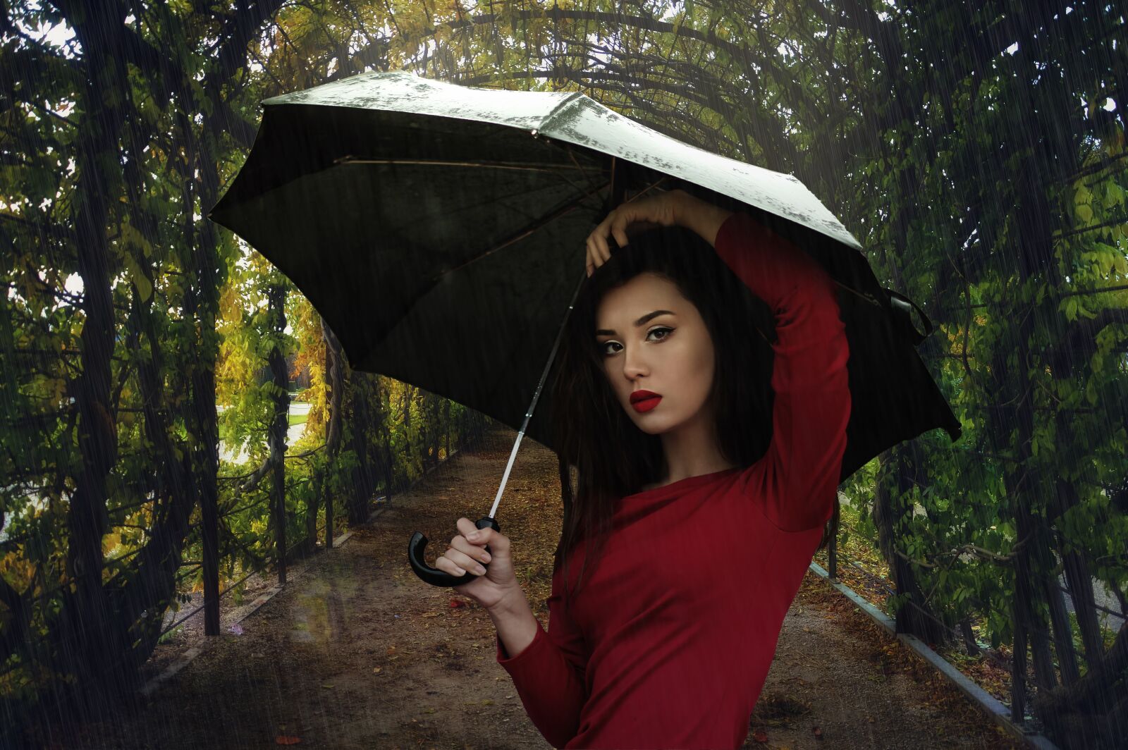 Nikon D3200 sample photo. Model, umbrella, garden photography