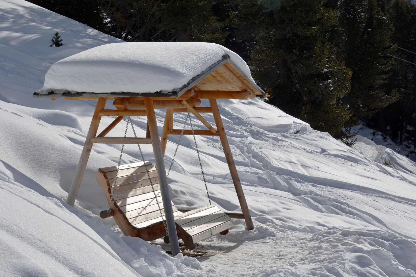 Nikon D7100 sample photo. Wooden swing, winter, rest photography