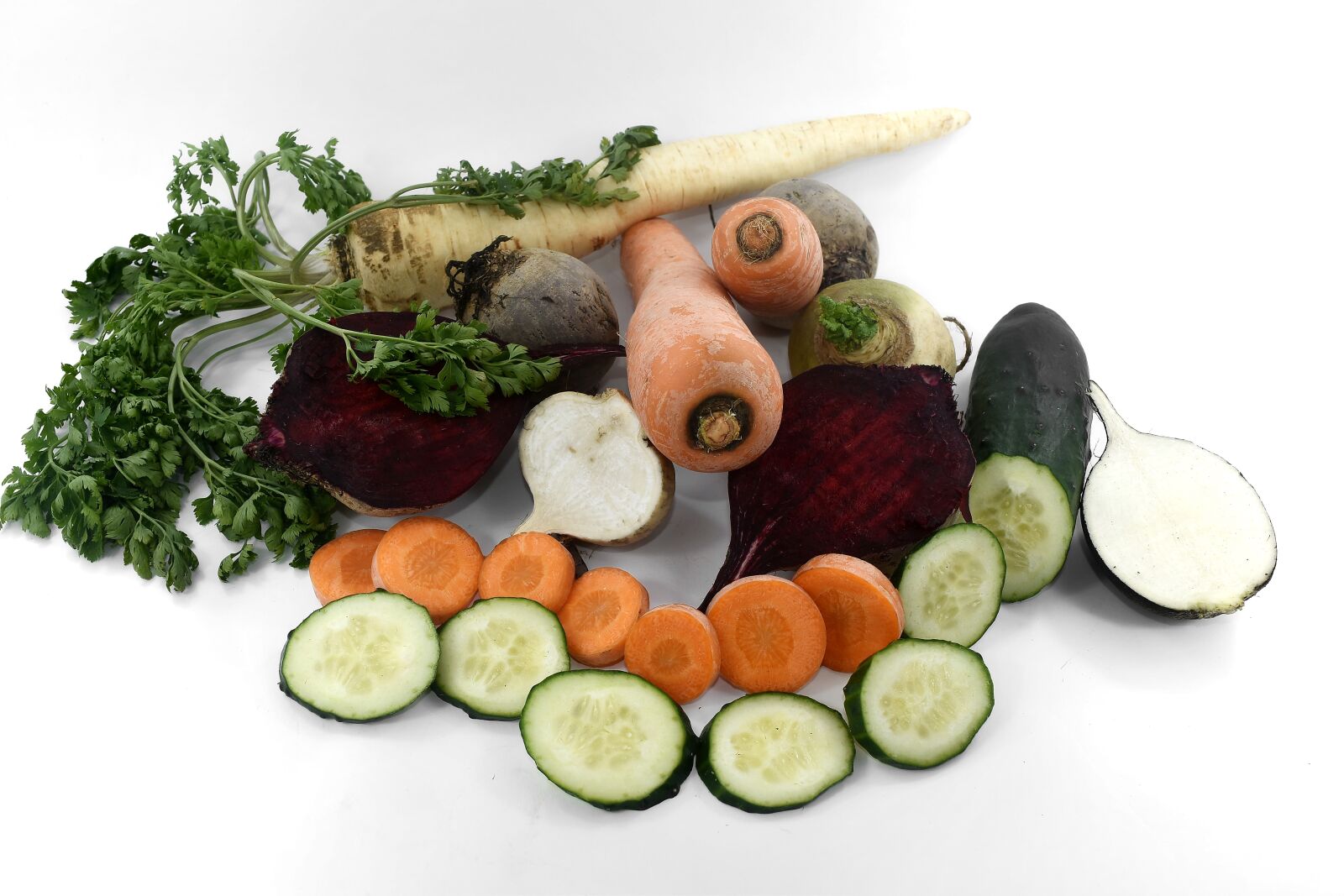 Nikon D5500 sample photo. Beetroot, carrot, cucumber, parsley photography