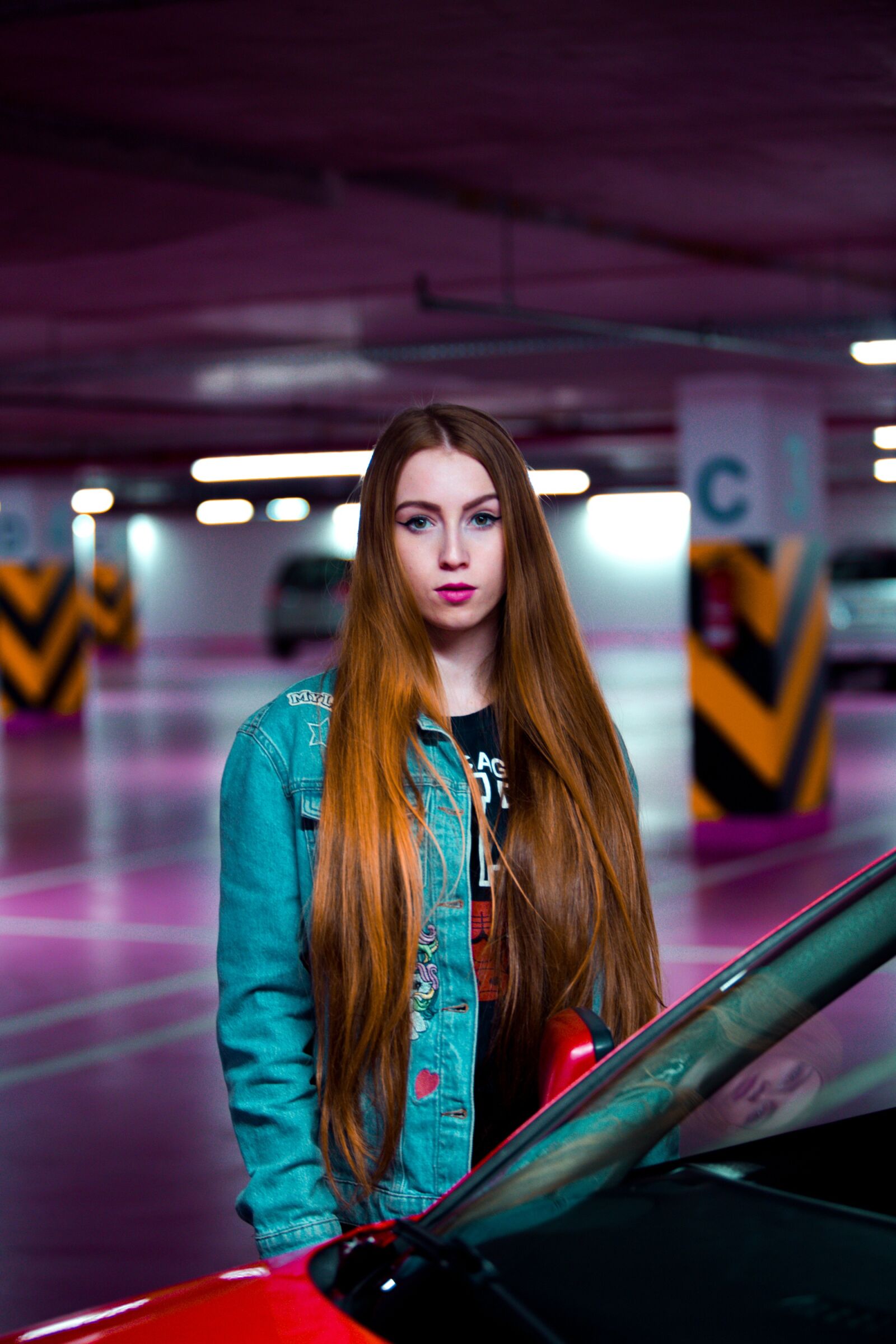 Canon EF 70-200mm F2.8L USM sample photo. Audi, underground garage, redhead photography