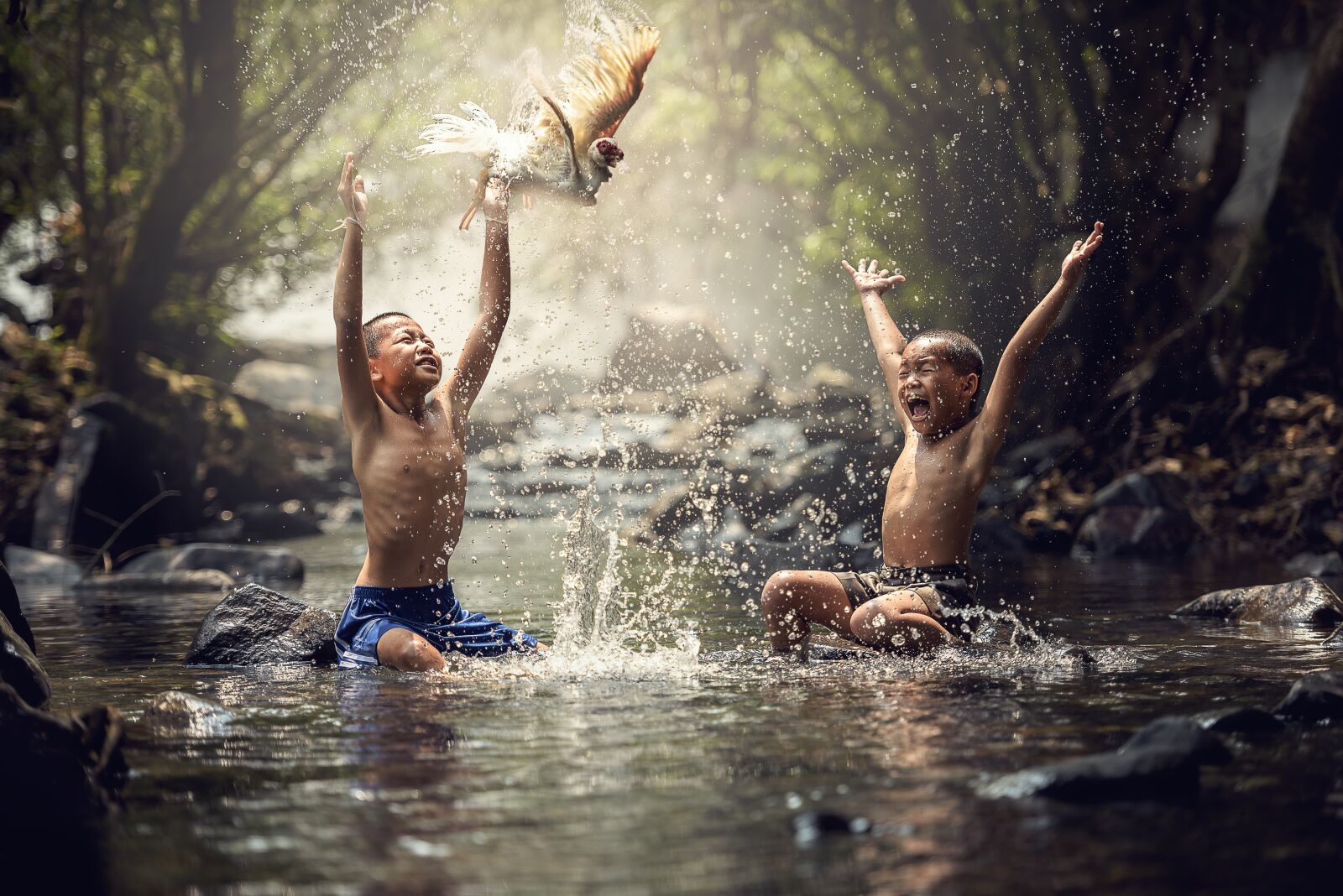 Nikon D810 sample photo. Children, river, birds photography