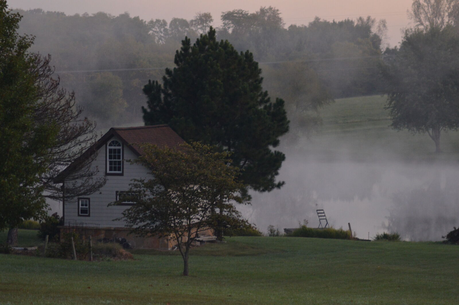 Nikon D3200 sample photo. Foggy, lake, cabin photography