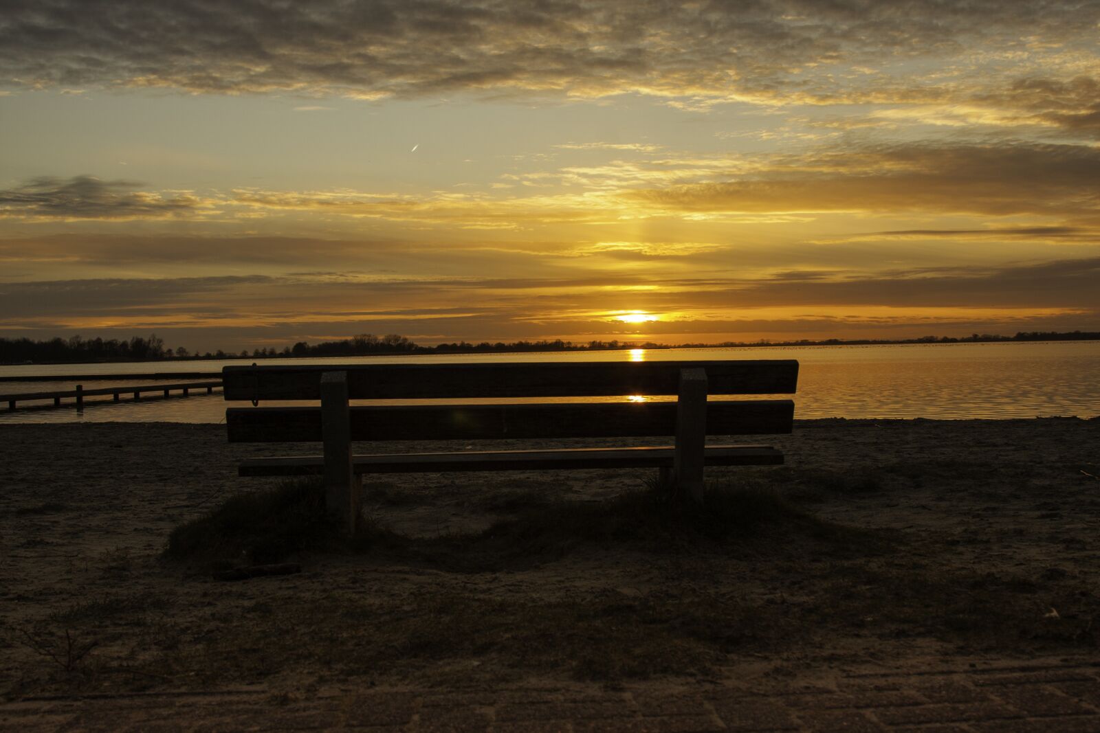 Canon EF 24-105mm F4L IS USM sample photo. Sunset, bench, nature photography