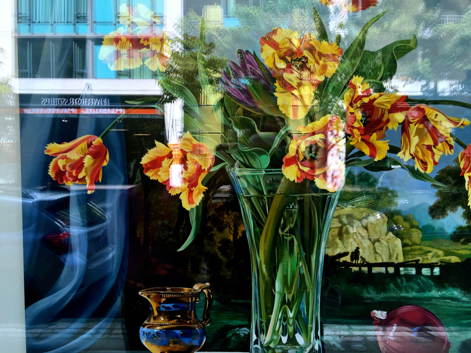 iPhone 6 Plus back camera 4.15mm f/2.2 sample photo. Flowers, reflections, shop, window photography