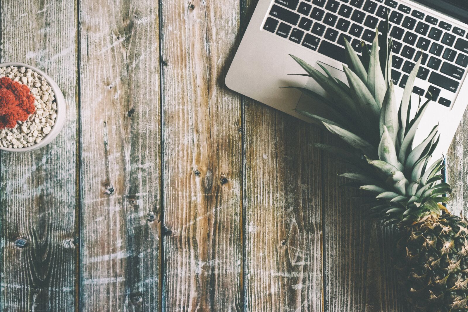 Sony a7 II + Sony FE 28-70mm F3.5-5.6 OSS sample photo. Pineapple, laptop, desk photography