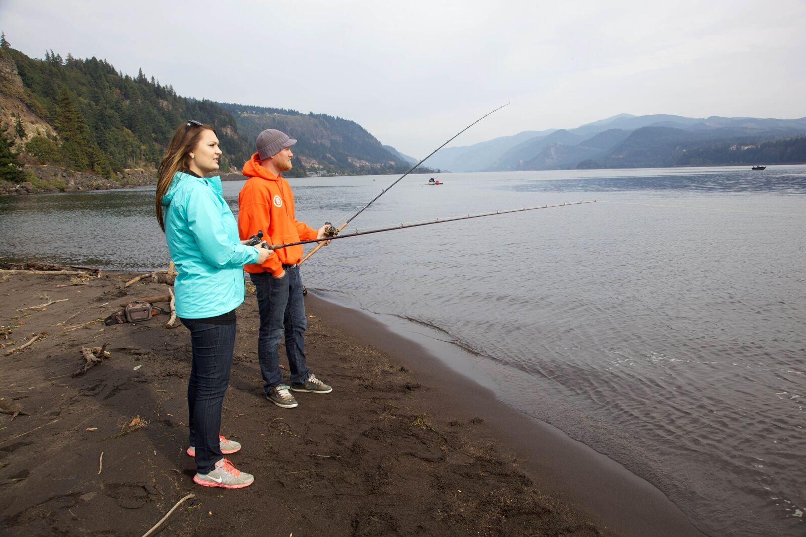 Canon EOS 5D Mark II sample photo. Young couple, fishing, nature photography
