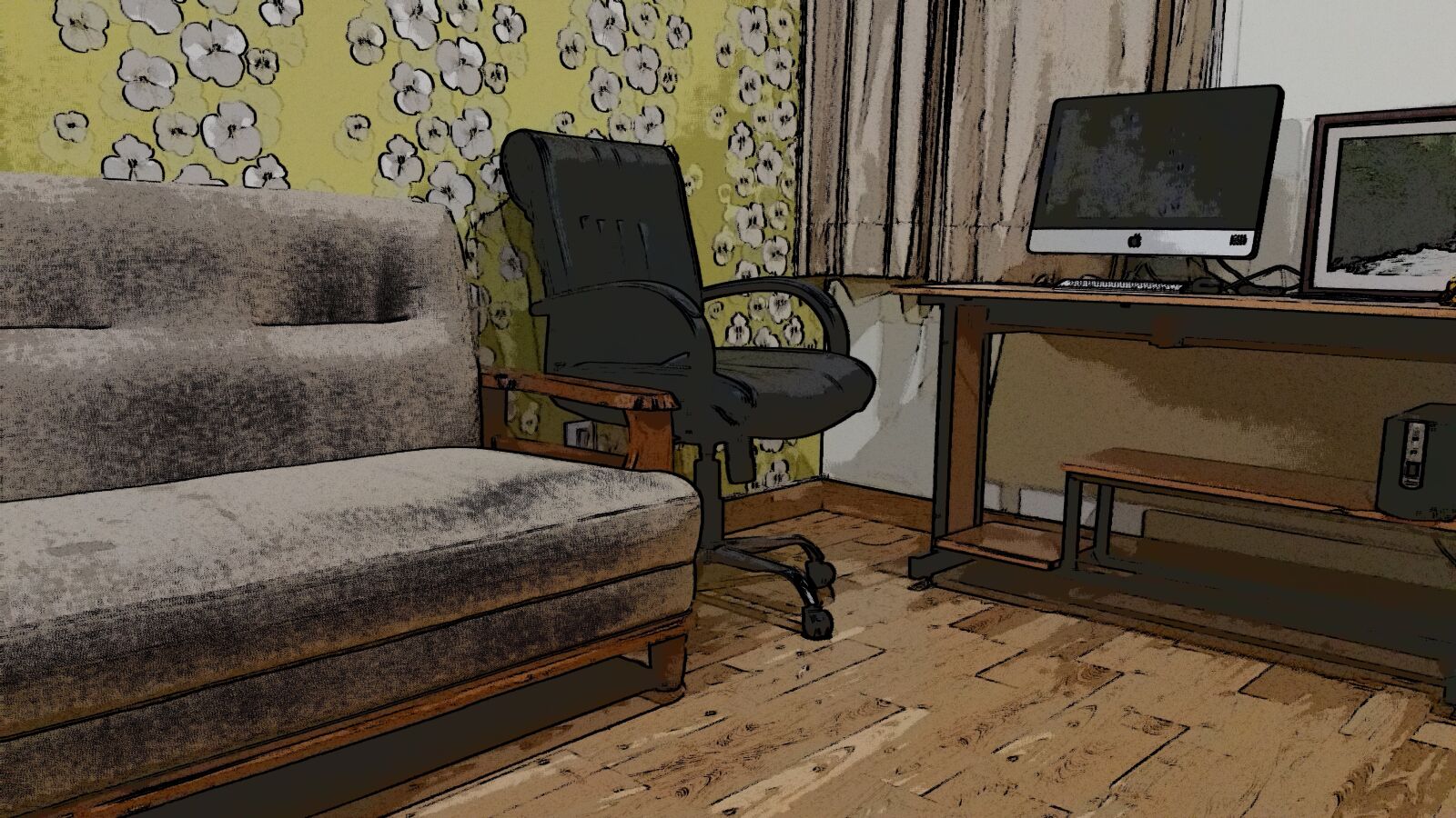 Samsung Galaxy Note4 sample photo. Apple, chair, curtains, desk photography