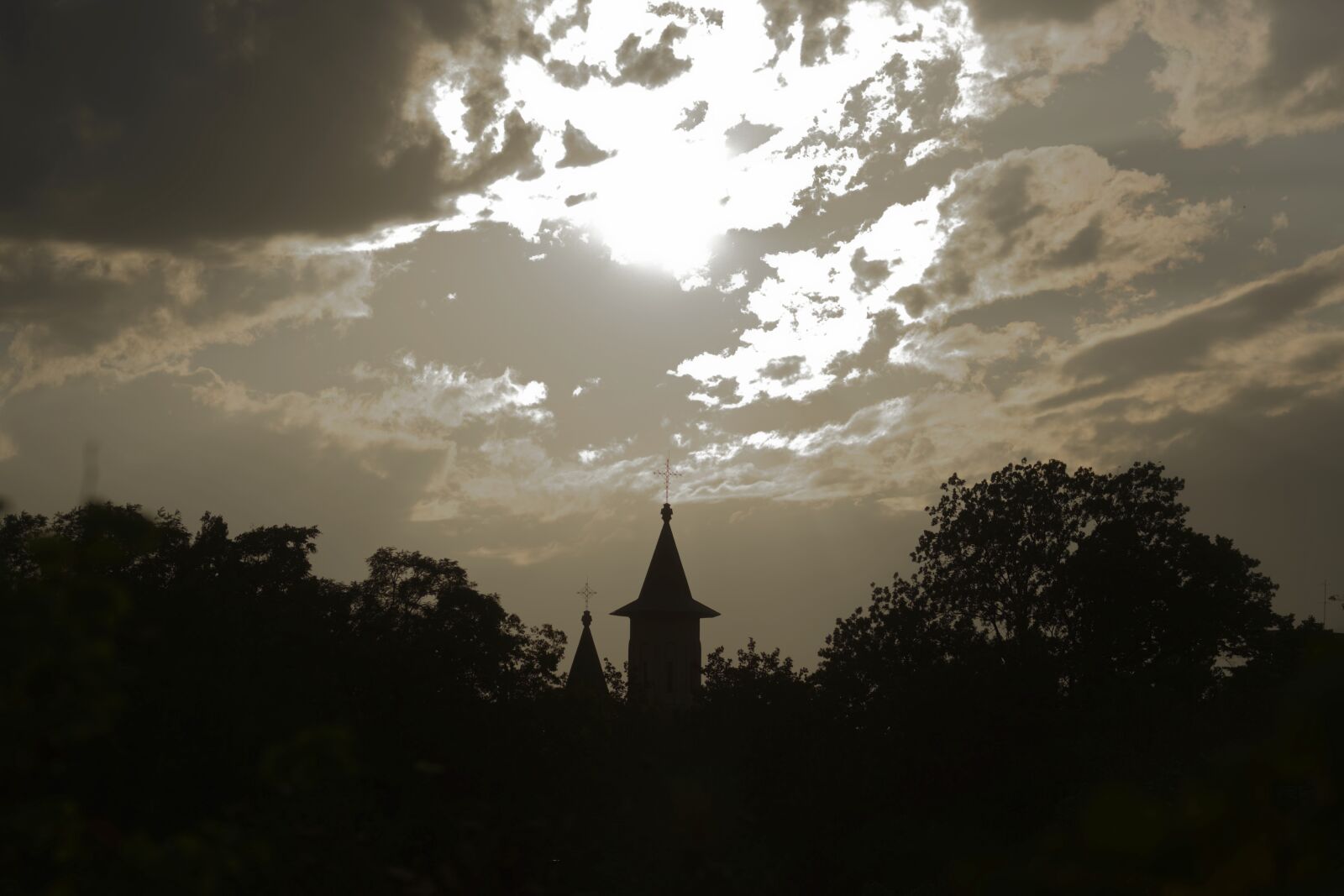 Nikon D5300 sample photo. Sunset, trees, church photography