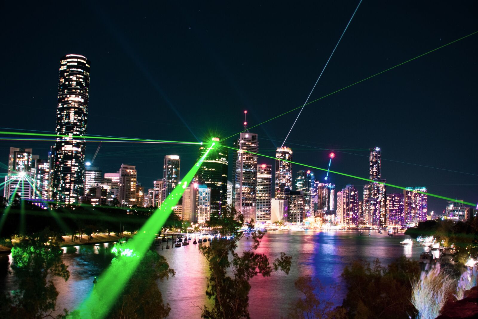 Nikon D3400 sample photo. Brisbane city, lightshow, lasers photography